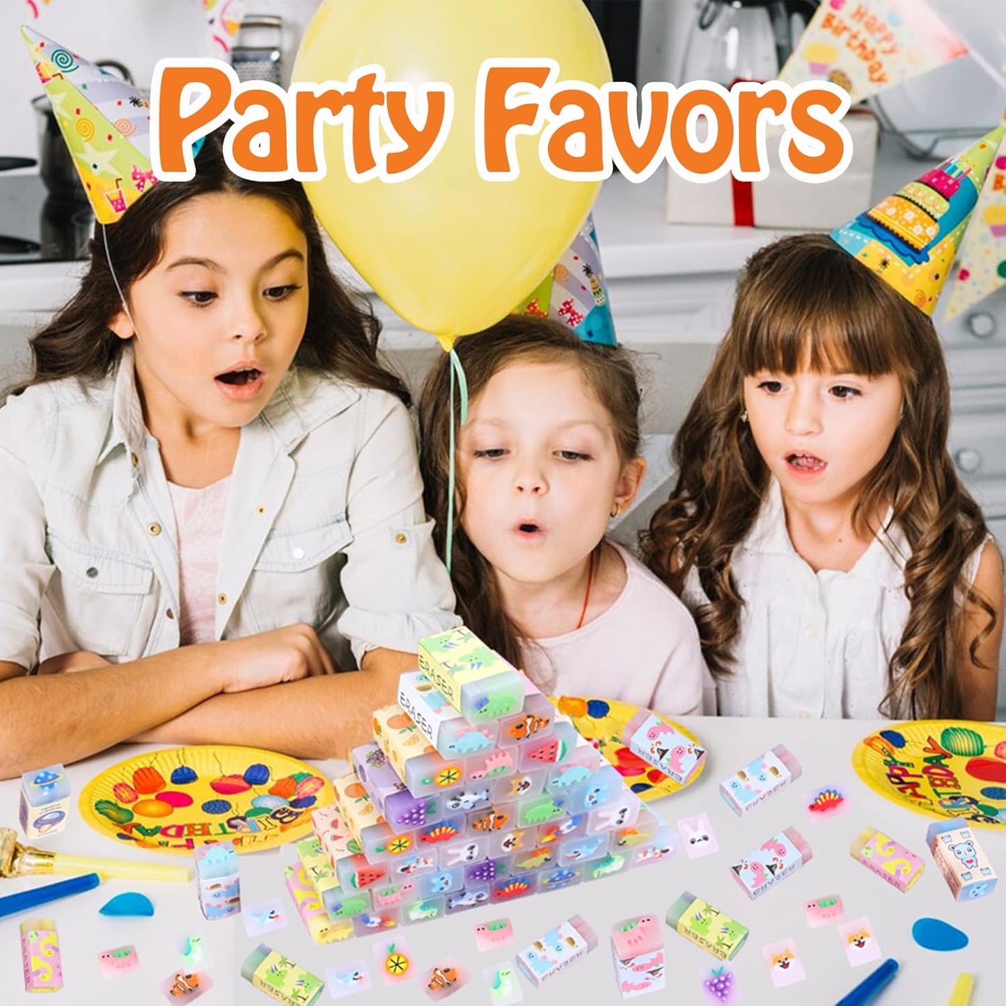 100PCS Cute Animal Erasers for Kids, Count Bulk Pack, Assorted Designs, Back to School Supplies