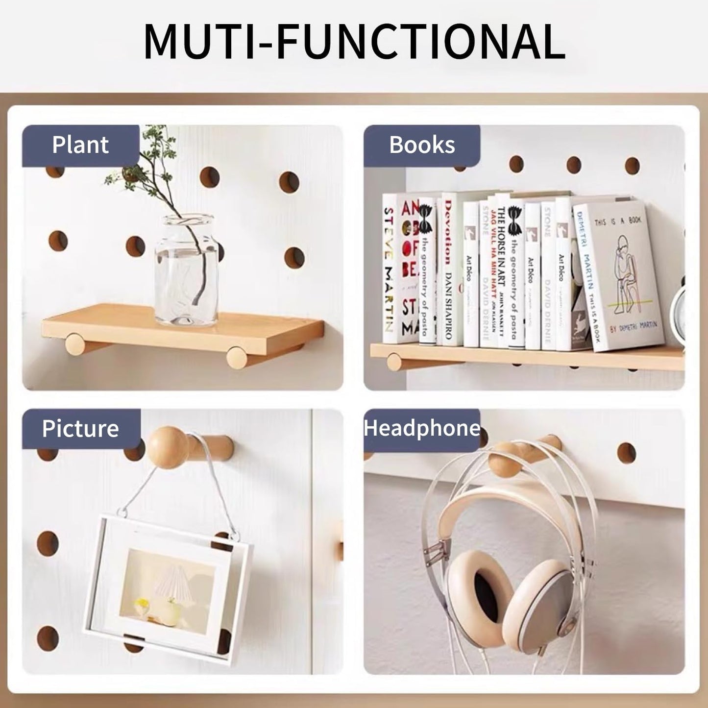 Wood Desk Shelf Organizer, 2 Tier Desktop Bookshelf for Home and Office Supply, Wooden Desktop Organizer with Pegboard Design, Adjustable Display Shelf for Computer Desk