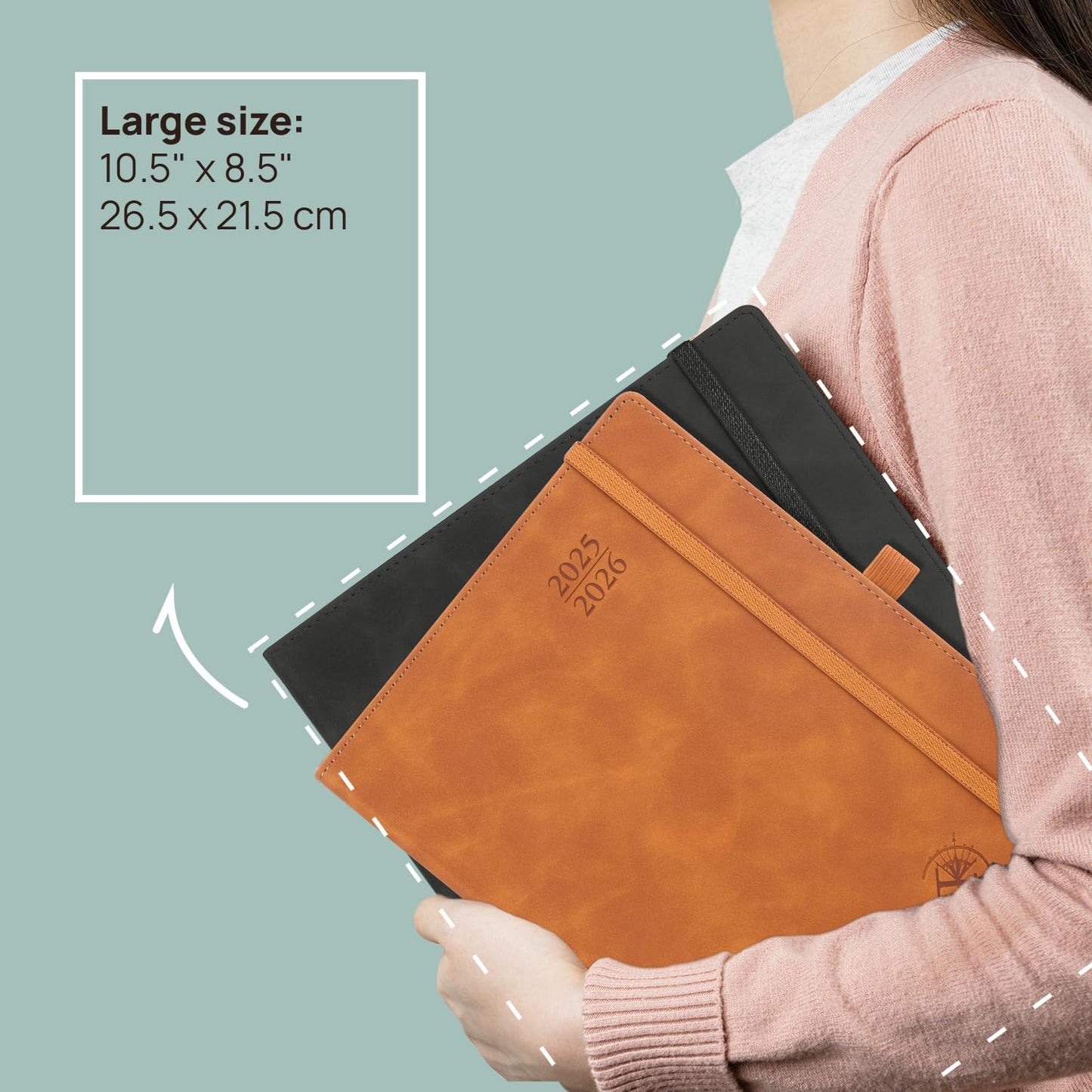 POPRUN Planner 2025-2026 Weekly Notebook (Large 8.5''x 10.5'') Academic Calendar (JUL.25 - JUN.26) Appointment Book with Monthly Tabs, Leather Soft Cover, Inner Pocket, 100 GSM - Royal Blue