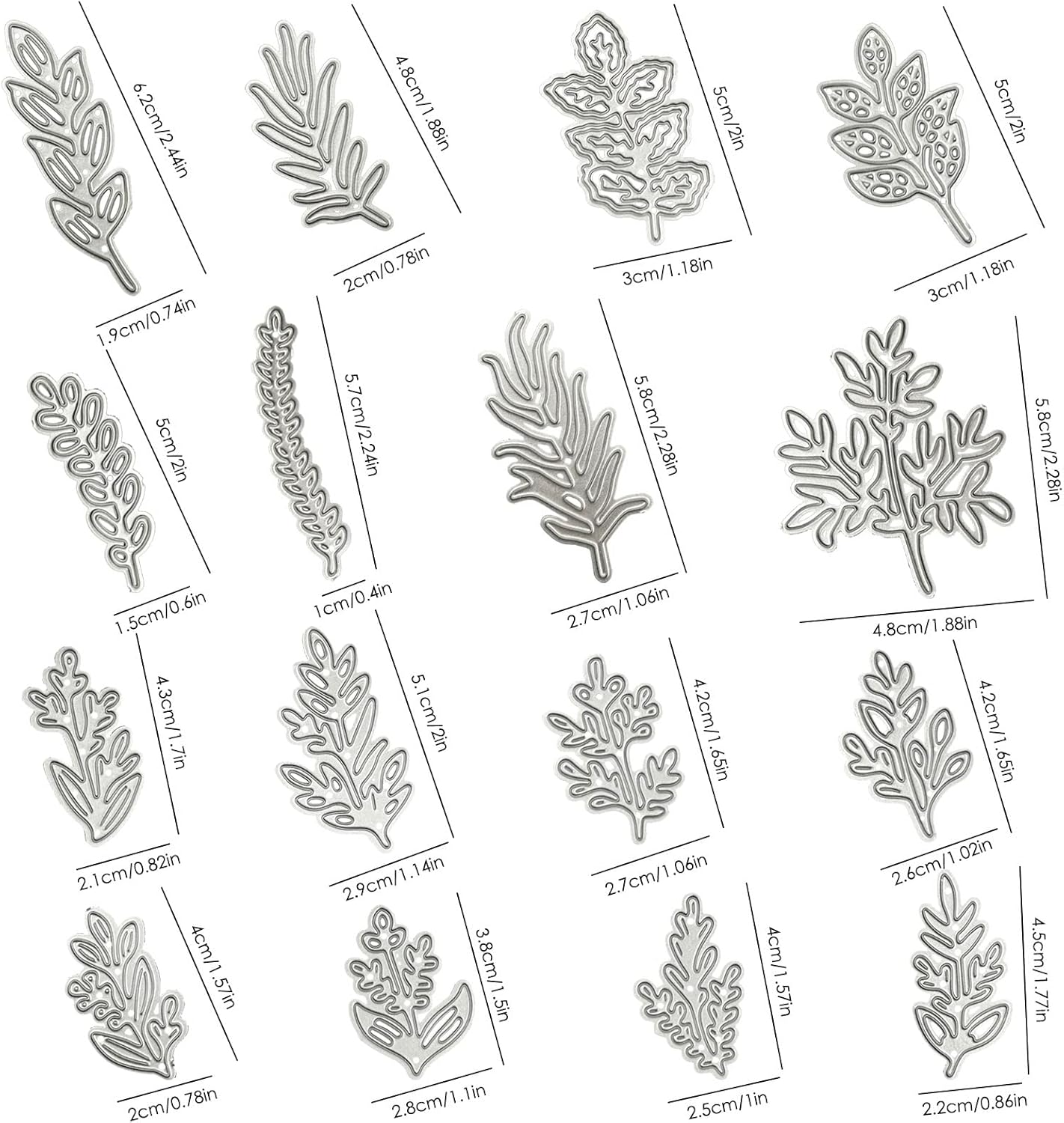 DaKuan 16 pcs Leaf Metal Die Cuts & Embossing Stencils for Card Making - Carbon Steel Craft Dies - DIY Greeting Cards, Scrapbooking, Gifts (4-6cm)