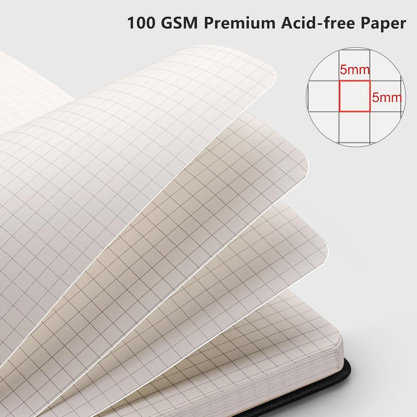RETTACY Graph Grid Paper Notebook, 2-Pack, 192 Pages per Pack, A5 Medium Size (5.7'' x 8.3''), Leather Hardcover, 100 GSM Thick Paper, for School, Students, Math, Engineering (Black & Red)