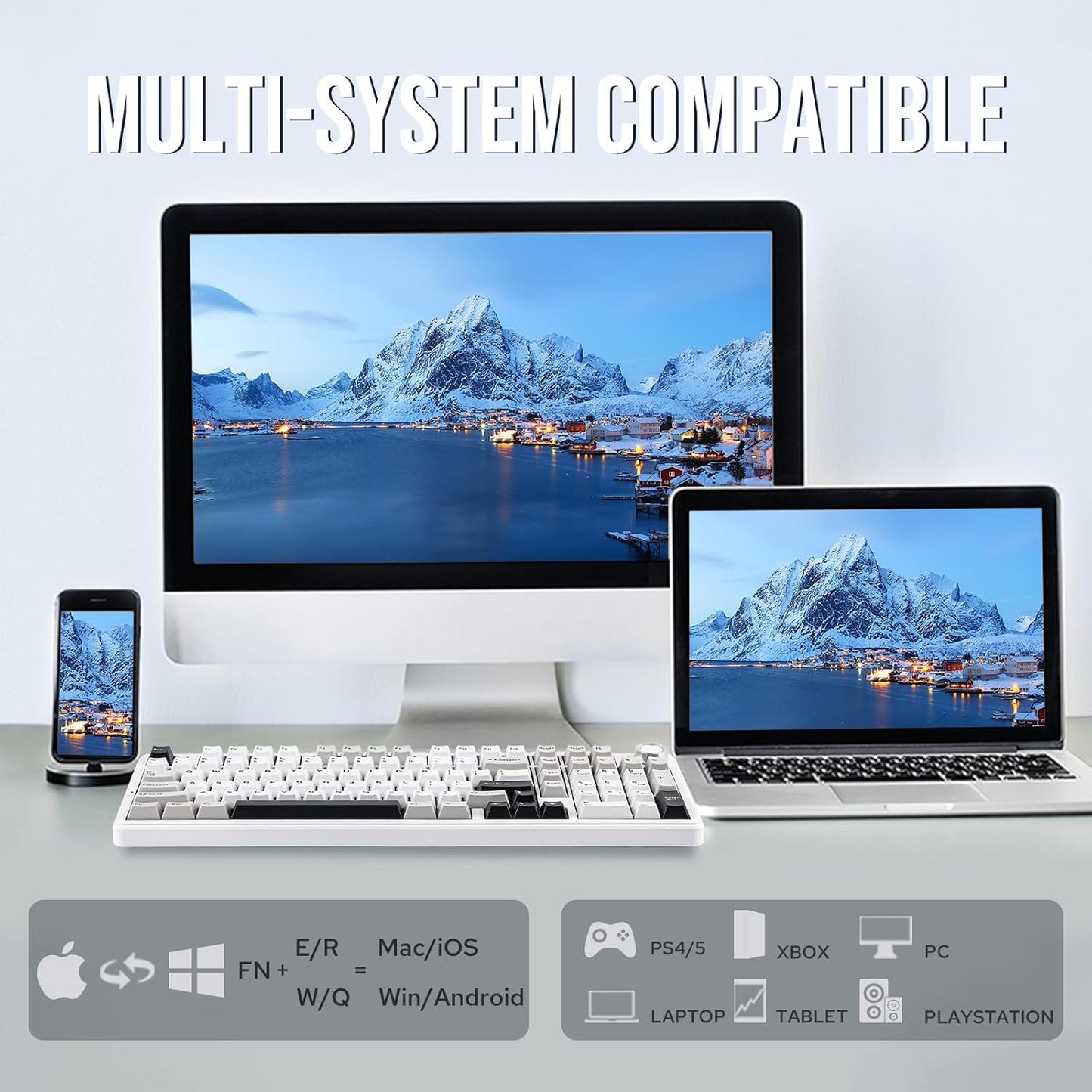 EPOMAKER X Aula F99 PRO Wireless Gaming Keyboard with 8000mAh Battery, Hot Swappable Creamy Keyboard, 2.4GHz/Type-C/BT5.0, NKRO, RGB Backlit for Win/Mac/Gaming (Black&Grey&White)