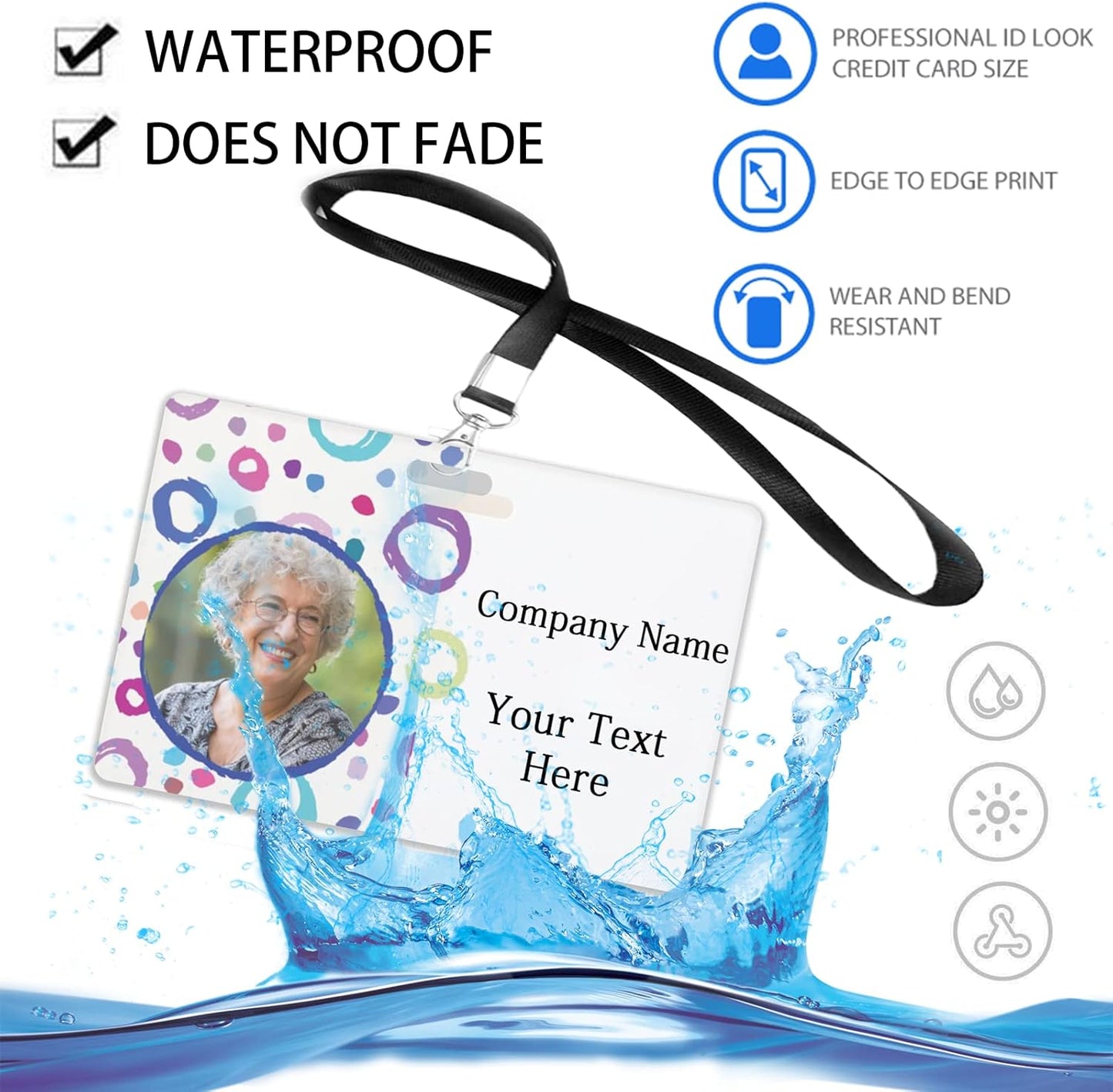 Custom Id Badge, Personalized Employee Photo Identification Card with Lanyard, Durable ID Card for Office Worker Doctor Nurse Student-Horizontal-Template1