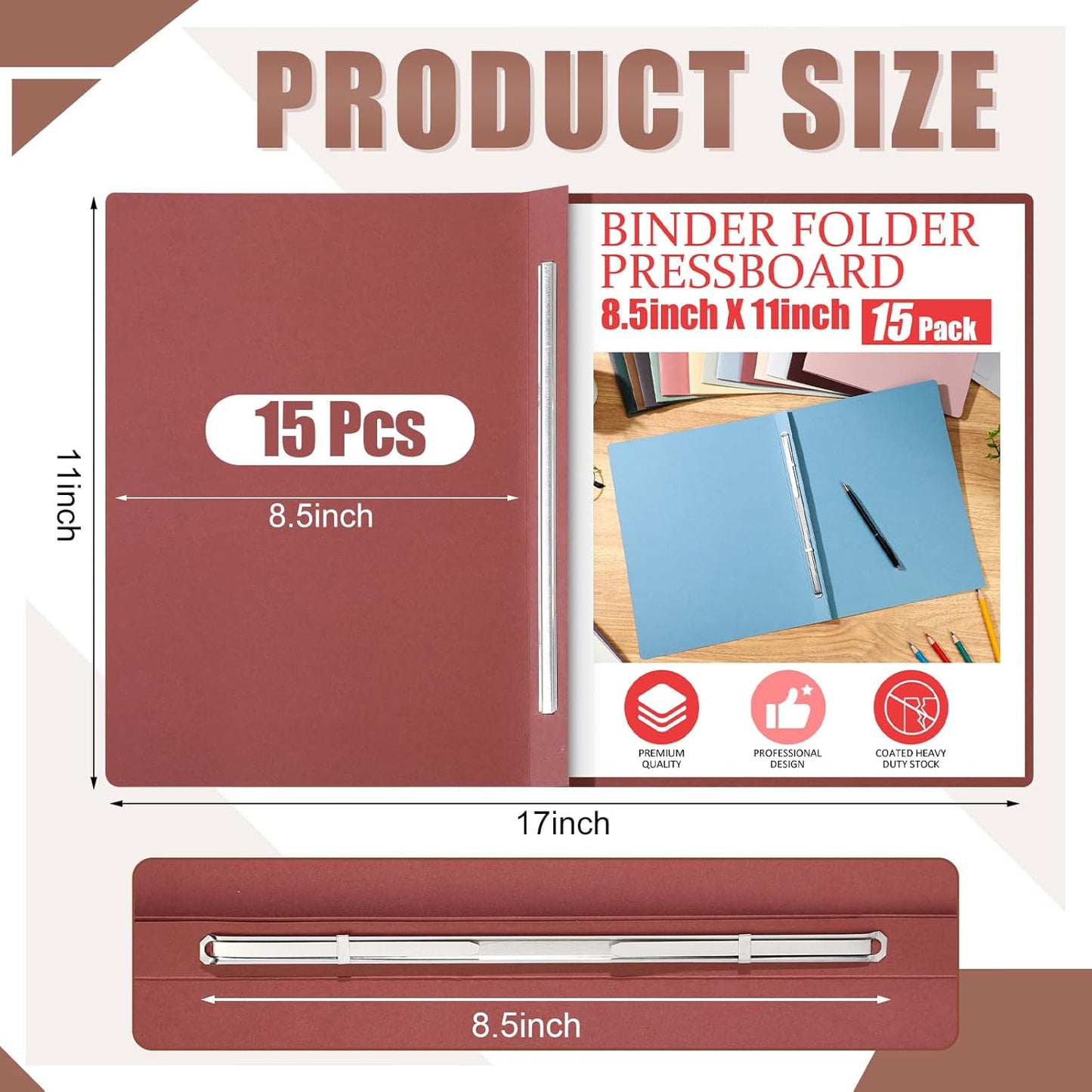 Zhanmai 15 Packs 8.5'' x 11'' Pressboard Report Covers, Metal Prong Fastener with Compressor, Letter Size 3'' Capacity Presentation Report Folder to Neatly Bind Reports, Proposals, Documents (Morandi)