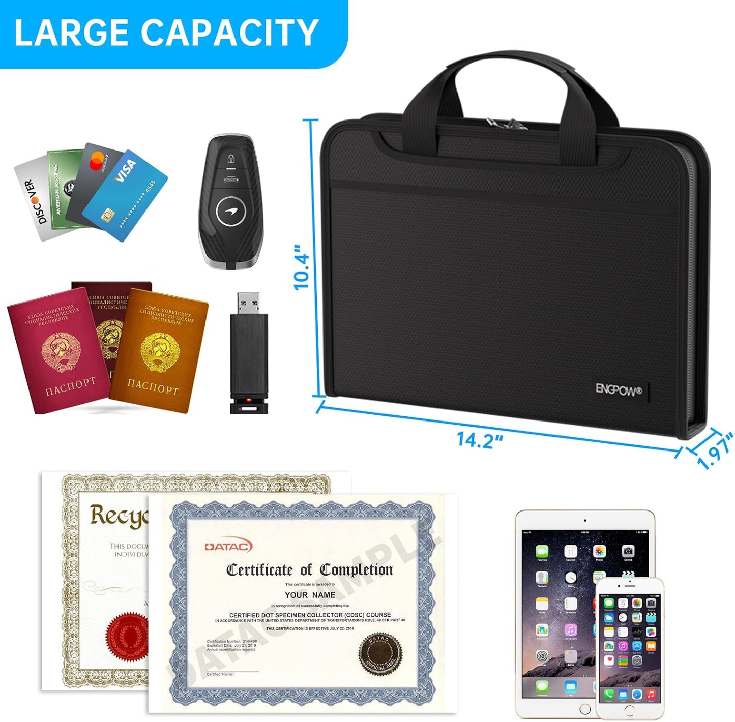 ENGPOW Accordion File Organizer,Fireproof Expanding File Folder with Multi Pockets,13 Colorful Pockets Document Organizer with Handle & Labels,Portable Home Travel Safe Storage for Letter A4 Files