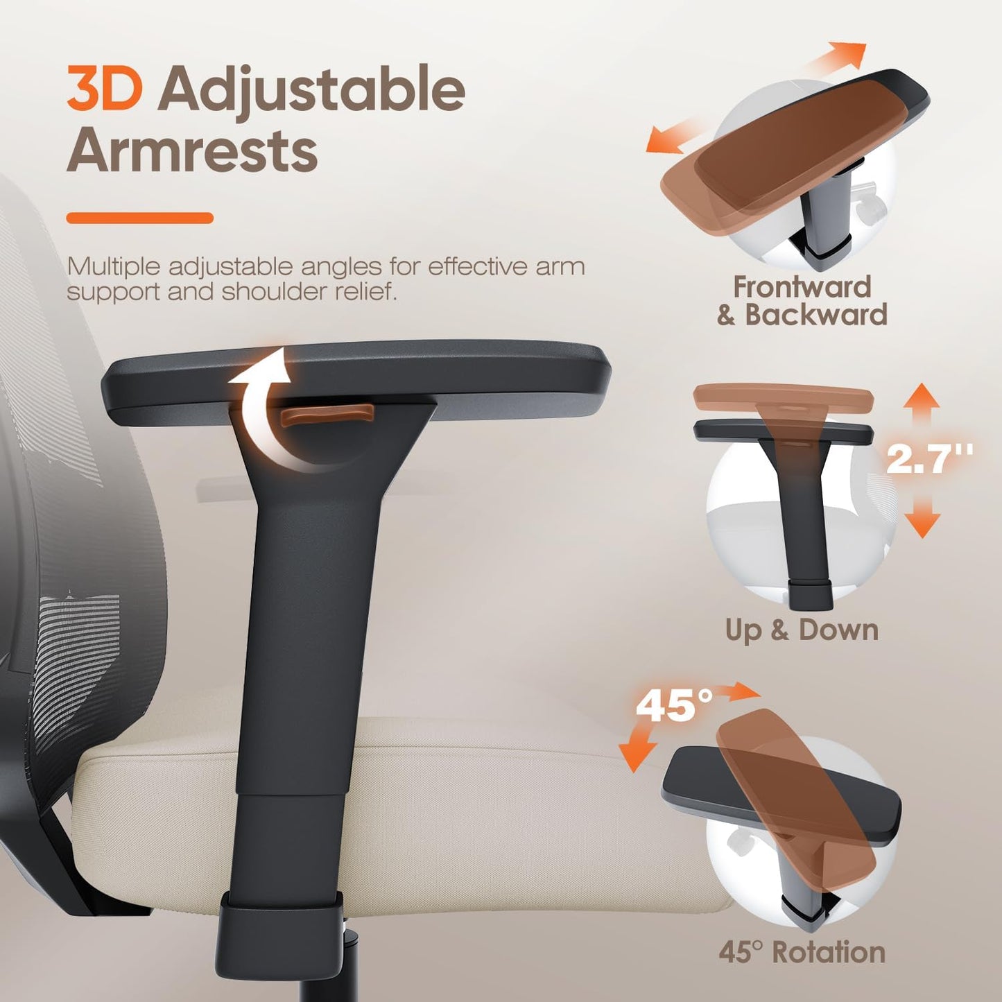 Ergonomic Office Chair, Mesh Computer Desk Chairs with Adjustable Lumbar Support, 3D Armrests, Tilt Function, Comfy Wide Seat, Swivel Executive Work Task Chair for Company and Home