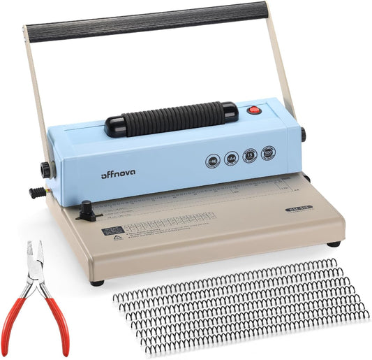 OFFNOVA Spiral Binding Machine, Spiral Coil Binder with Electric Coil Inserter, Easy to Punch Handle, Adjustable Side Margin, for Letter/A4/A5, Includes 100pcs 5/16" Plastic Coils & Crimper Plier