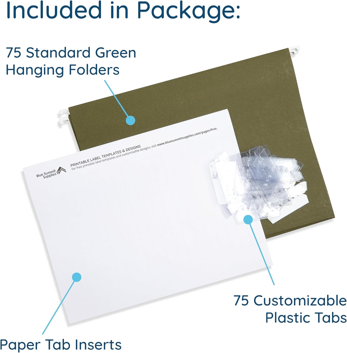 Blue Summit Supplies Hanging File Folders, 75 Pack, Reinforced Hanging Folders Letter Size, Standard File Folders for Filing Cabinet, Hanging File Organizer, Green
