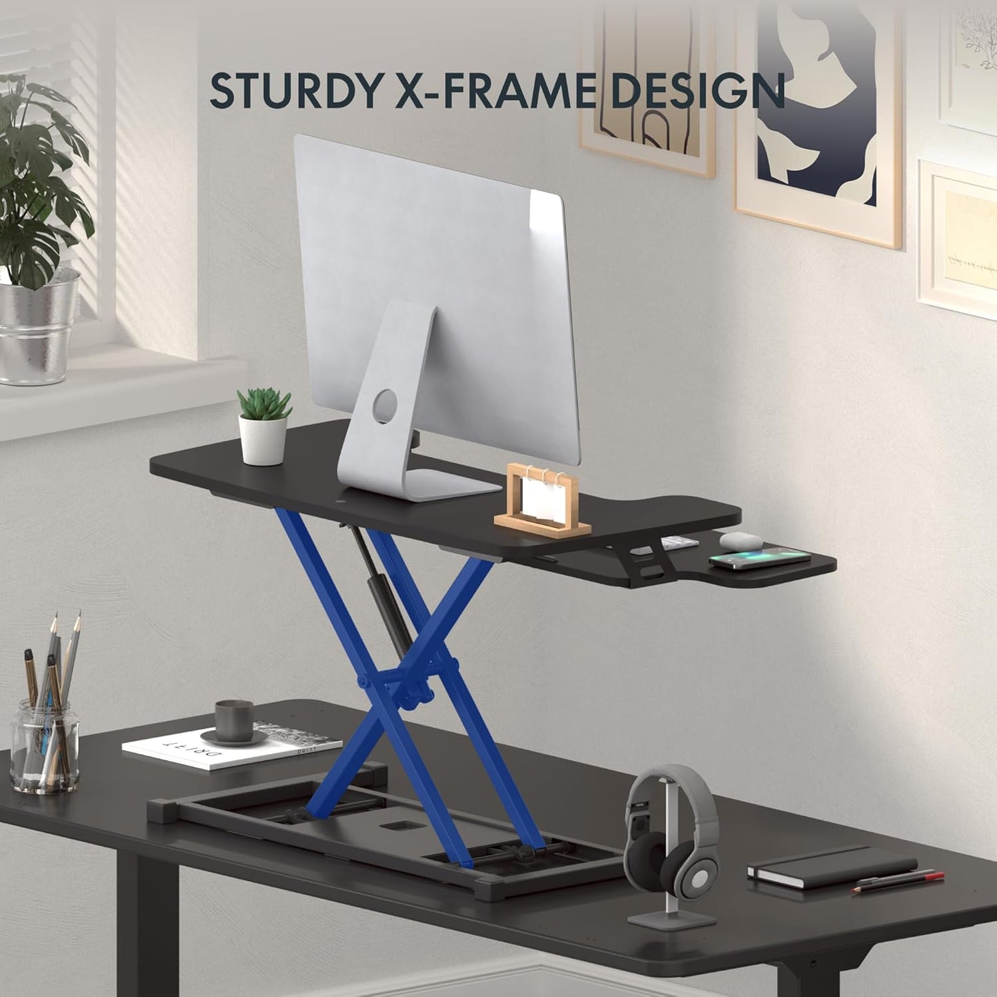 FLEXISPOT 32-inch Height Adjustable Standing Desk Converter, Quick Sit to Stand Tabletop Dual Monitor and Laptop Workstation with Wide Keyboard Tray, Black