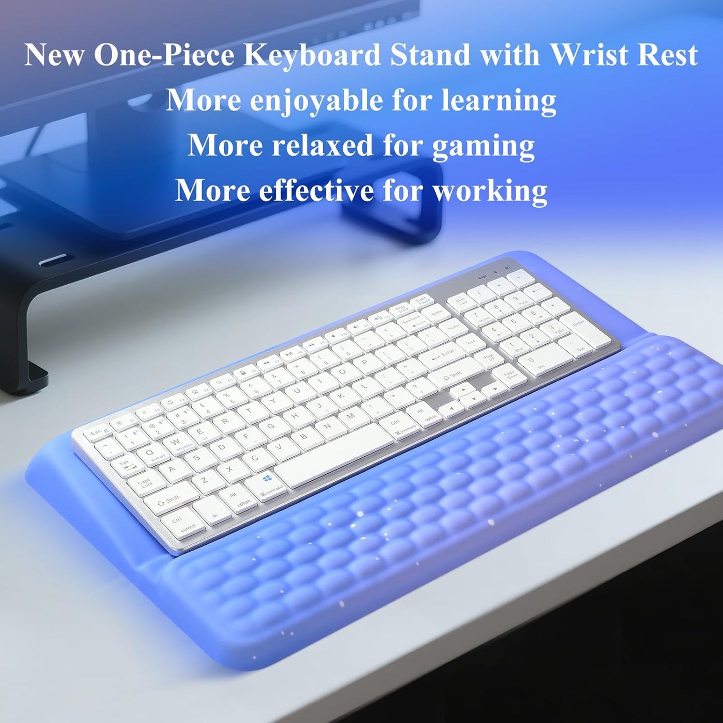 Ergonomic one-Piece Computer Keyboard Stand with Wrist Rest for Desktop Offers Two Support Angles. Silky Lycra Surface and Memory Foam Comfortable Hand Support (Purple Star)