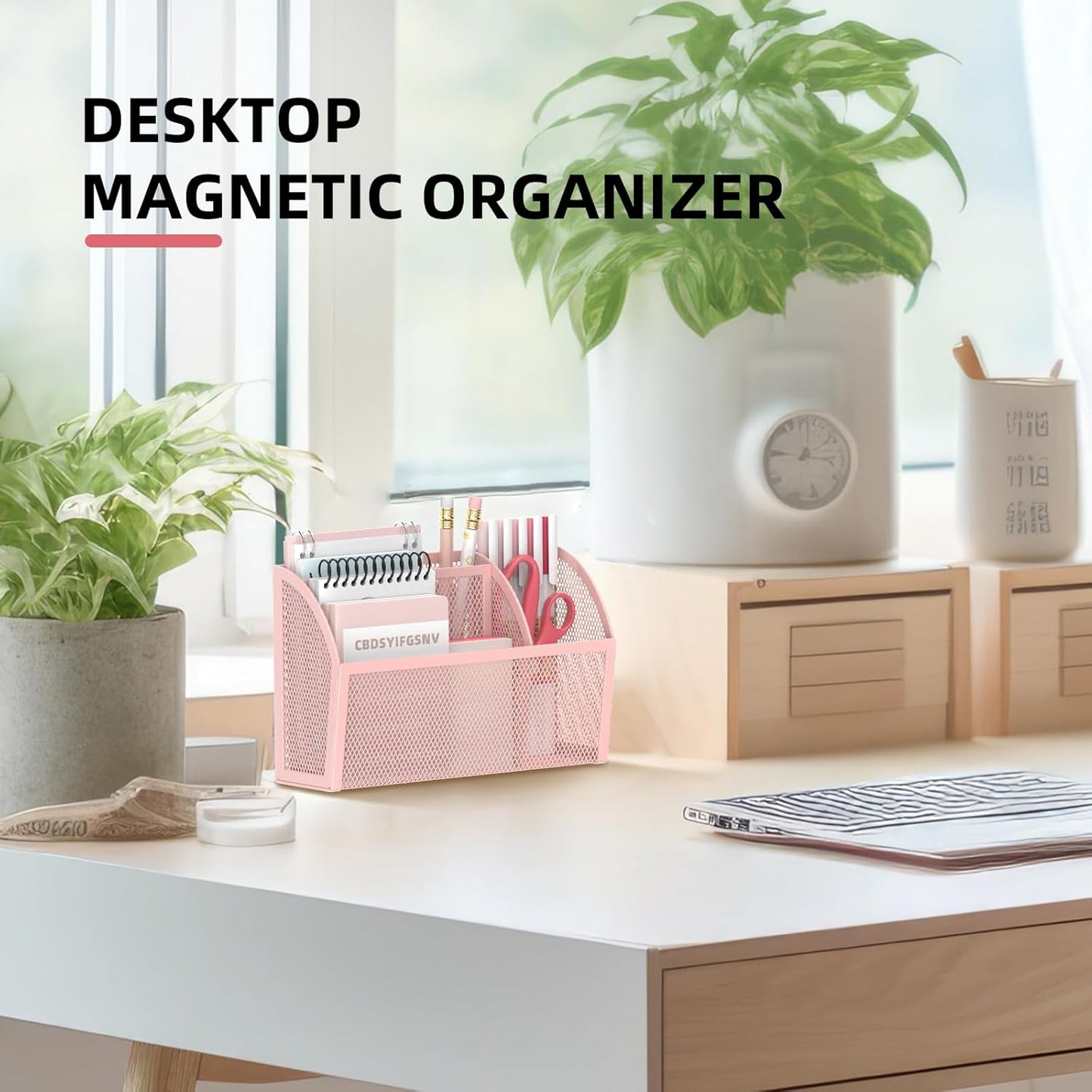 DALTACK Magnetic Pencil Holder Shelf for the Whiteboard 3-Grid Mesh Pen Refrigerator Organizer Locker Accessories Home,School and Office,Pink (3-GridPink)