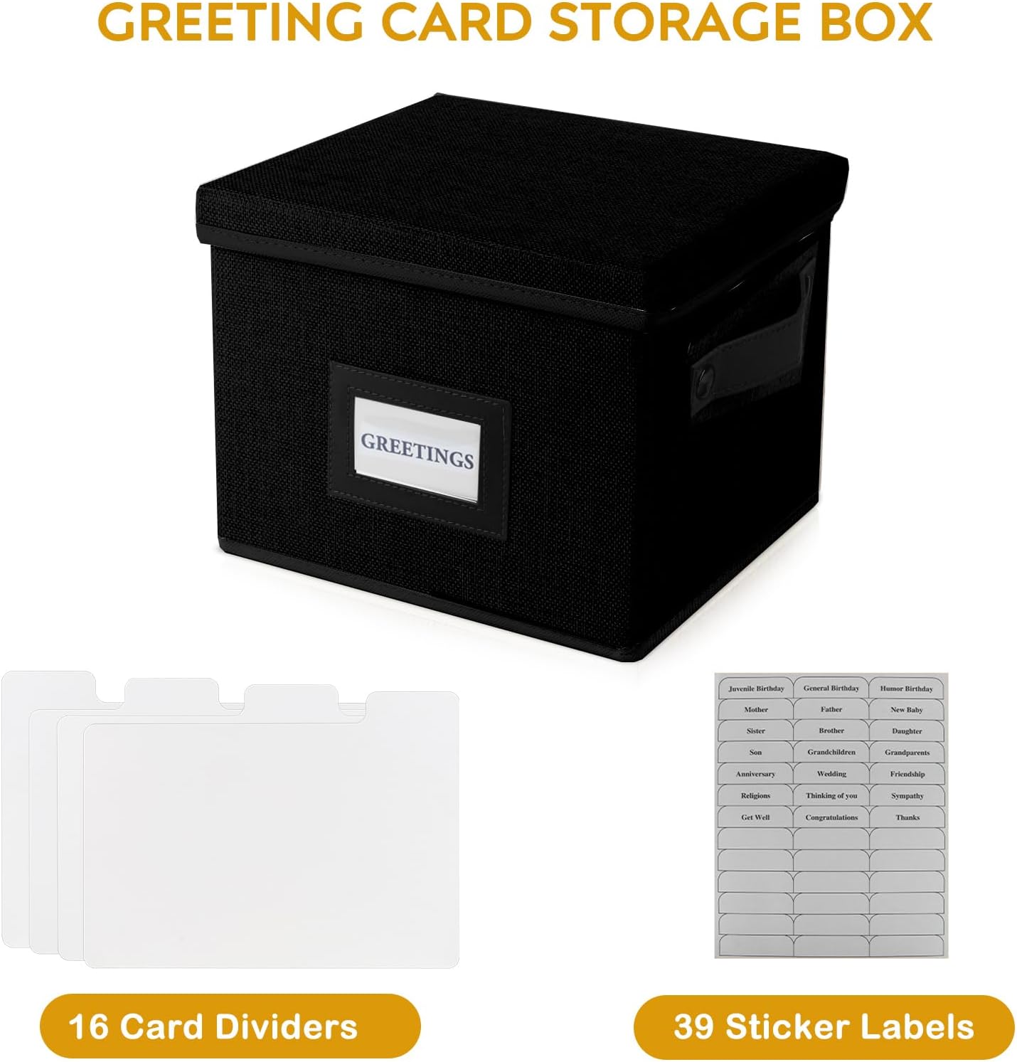 Greeting Card Organizer Box with 16 Dividers,Collapsible Greeting Card Storage Box with Handles Hold 150+ Cards,Greeting Card Holder for Greeting Cards,Sticker, Recipes, Photos, Envelopes