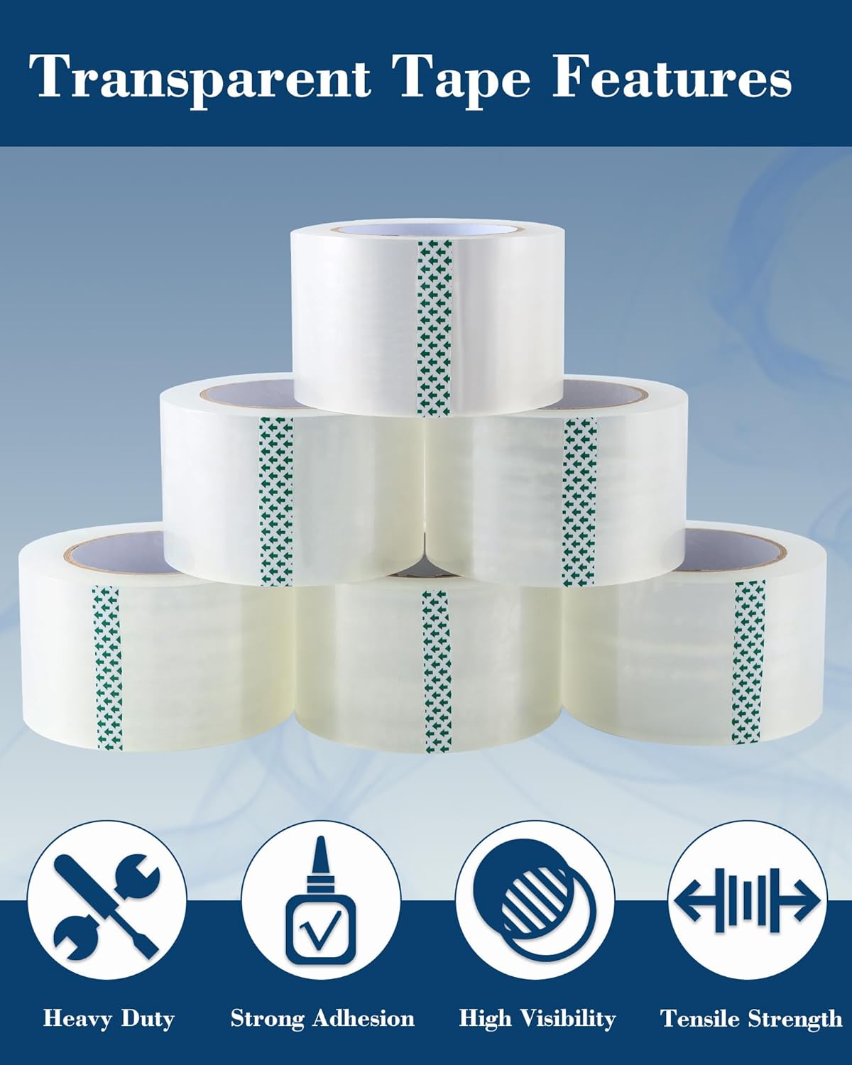 Lichamp Heavy Duty Packing Tape 6 Rolls, Wide Packaging, 3 in. x 90 Yd., 3 Mil Thick, Clear, Commercial Grade Carton Packaging Tape Refills, Shipping, Mailing, Moving Supplies & Storage