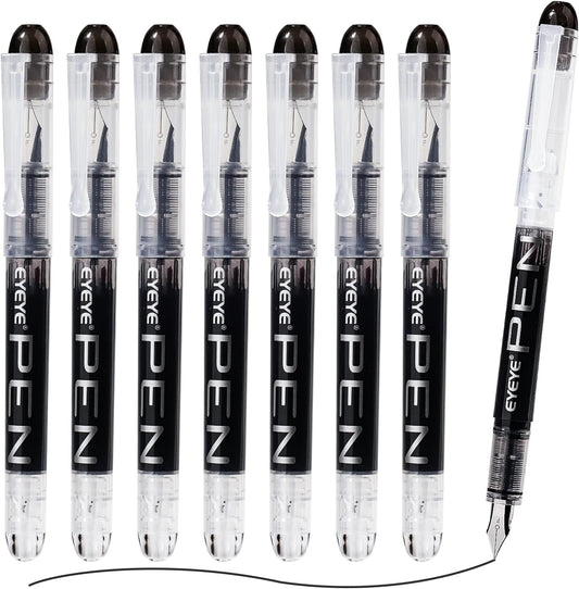 EYEYE Disposable Fountain Pens Fine Point, 8 Pack Black Pens for Writing, Stainless Steel Nib, Smooth Writing for Journaling, Drafting, Sketching, Doodling & Office Supplies