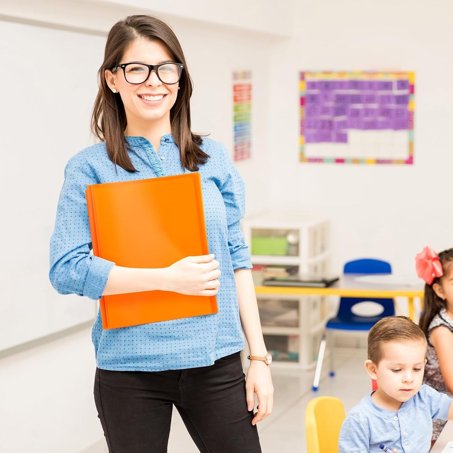 Patelai 48 Pcs Plastic Folders with 2 Pockets and 3 Prongs Home Folders with Card Slot Letter Size Heavy Duty Report Covers for Back to School(Cute Color,Classic)