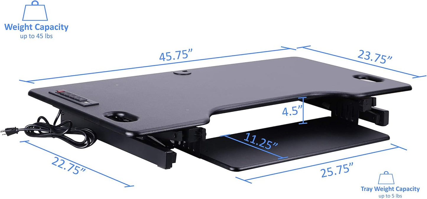 Rocelco 46" Standing Desk Converter with AC USB Charger and Triple Monitor Mount Arm - Height Adjustable Sit Stand Up Three Screen Riser Workstation - Keyboard Tray - Black (R DADRB-46-ACUSB-DM3)