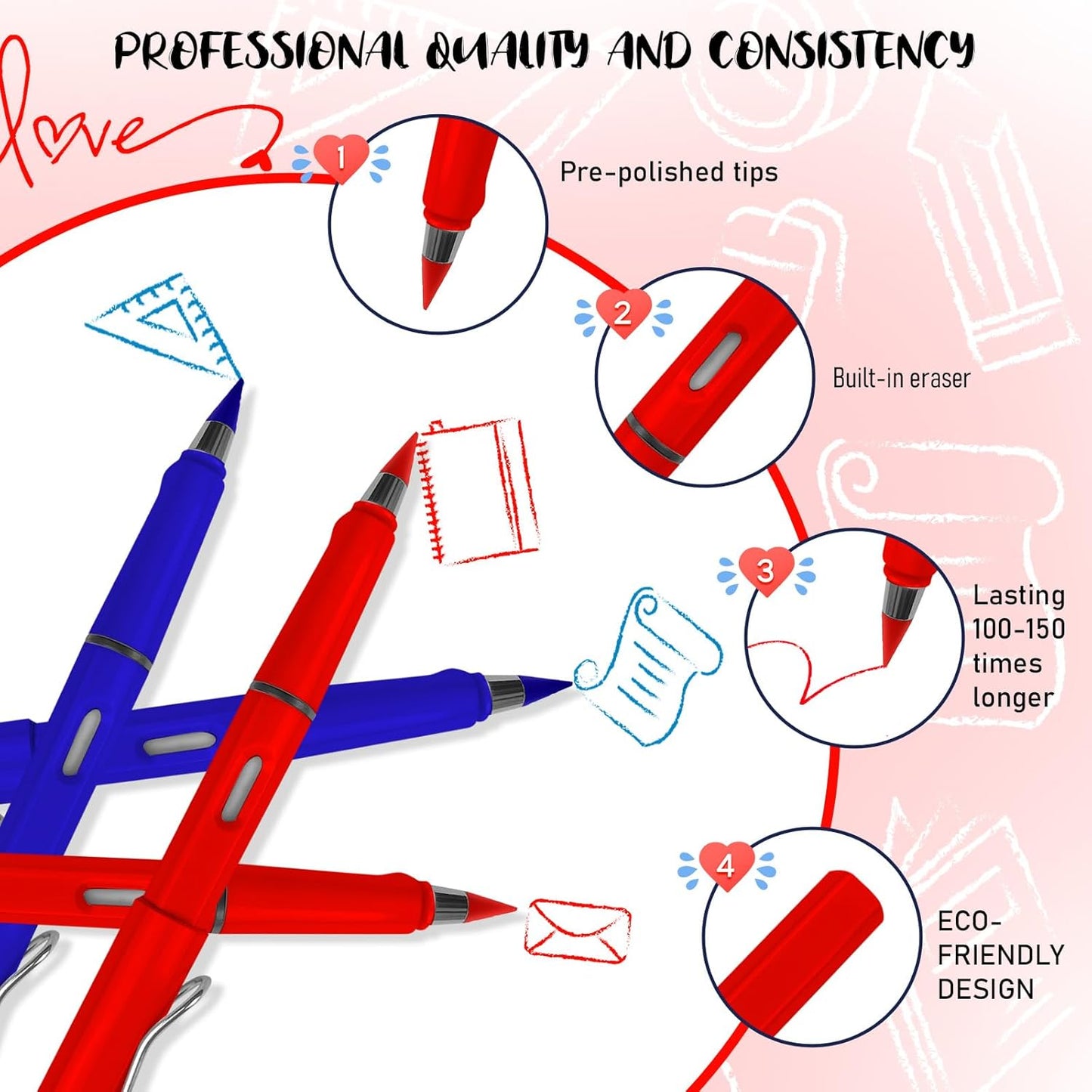 Everlasting Checking Pencils Red Erasable Pencils Correcting Pencils with Erasers for Checking Map Marking Coloring Tests Grading 4 Pack Red Blue