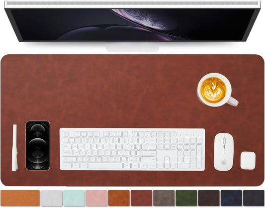 Distressed Leather Desk Mat - Non-Slip PU Desk Pad for Office and Home - Desk Organization and Accessories - Ideal for Large Mouse Pad and Desk Mats on Top of Desks(Mahogany,31.5"x 15.7")