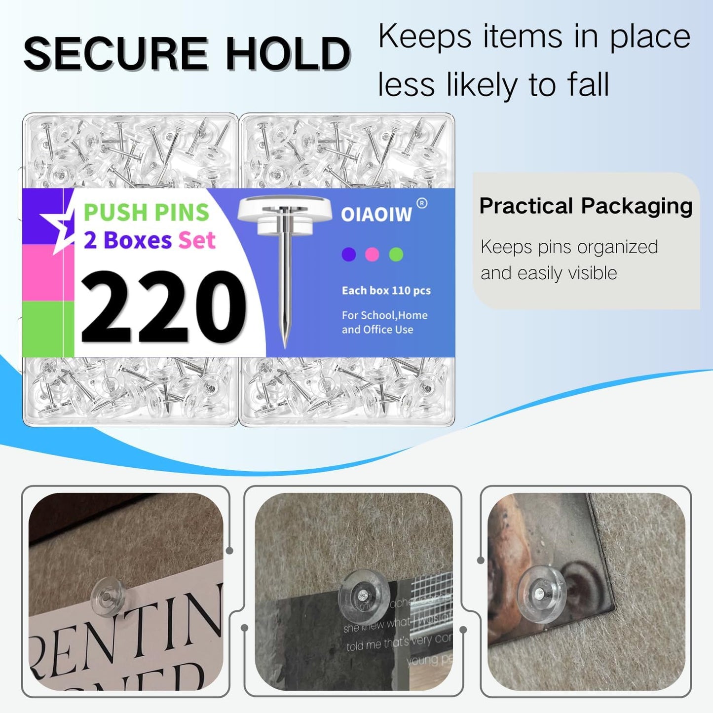 220 PCS Flat Clear Push Pins for Wall Thumb Tacks for Walls Flat thumbtacks Push pin for Bulletin Board Shadow Box Display Thumbtack for Cork Board (2 Boxes Clear)