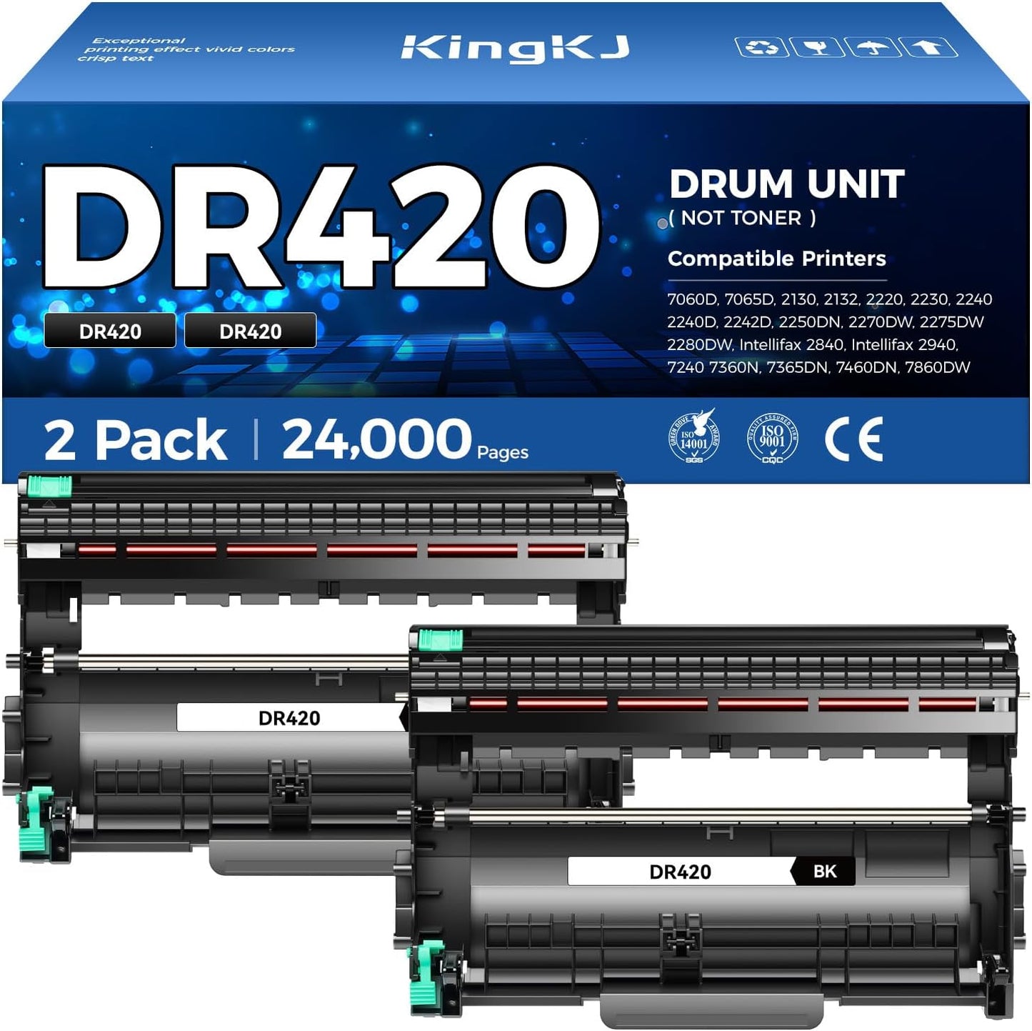 DR420 Drum Unit(Not Toner)Replacement Compatible for Brother DR420 DR-420 Imaging Drum HL-2270DW HL-2280DW HL-2230 MFC-7360N MFC-7860DW DCP-7065DN Intellifax 2840 2940 MFC-7240 HL-2240D Printer 2-Pack
