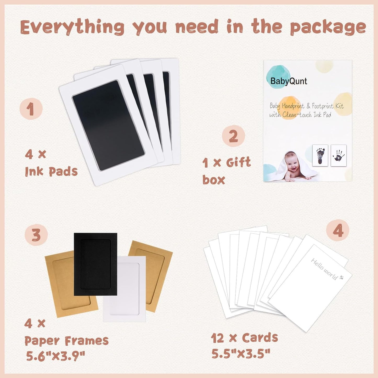 Inkless Baby Hand and Footprint Kit,Clean-Touch Ink Pad Kit,Safe No Mess Printing Infant Hand Foot Stamp,4 Pack Newborn Inkless Print Pads Best Keepsake or Gifts for Family