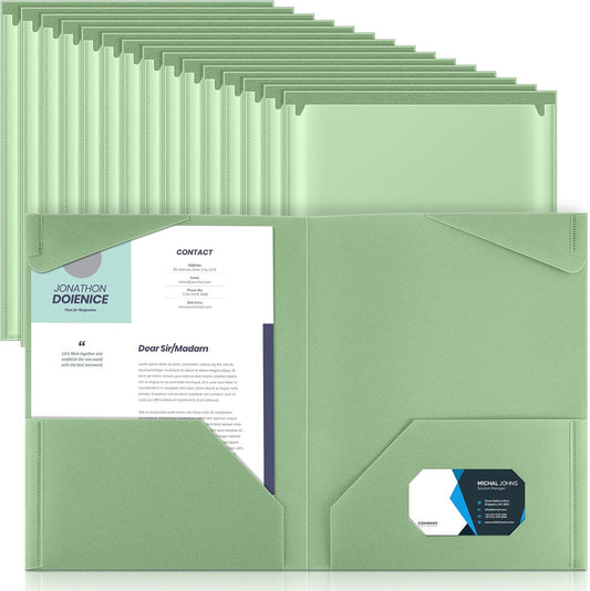 Henoyso 36 Pcs Plastic Folders with Clear Front Pockets Heavy Duty File Folders with 2 Pockets and Card Slot for Student Communication School Office Presentation Report (Sage Green)