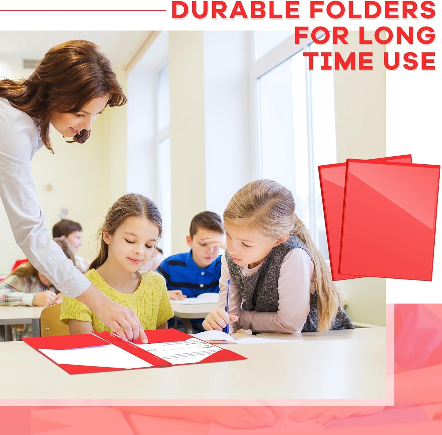 Henoyso 36 Pcs Plastic Folder with Clear Front Pocket and 3 Prong Plastic Folders with Card Slot Pocket and Prongs for School Office