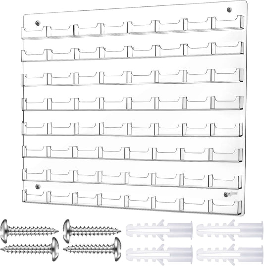 Hillban Acrylic Business Card Holder Wall Mount Clear Sticker Display Rack Multiple Card Holders Clear Acrylic Organizing Sticker Display Stand Pre Drilled(64 Pockets)