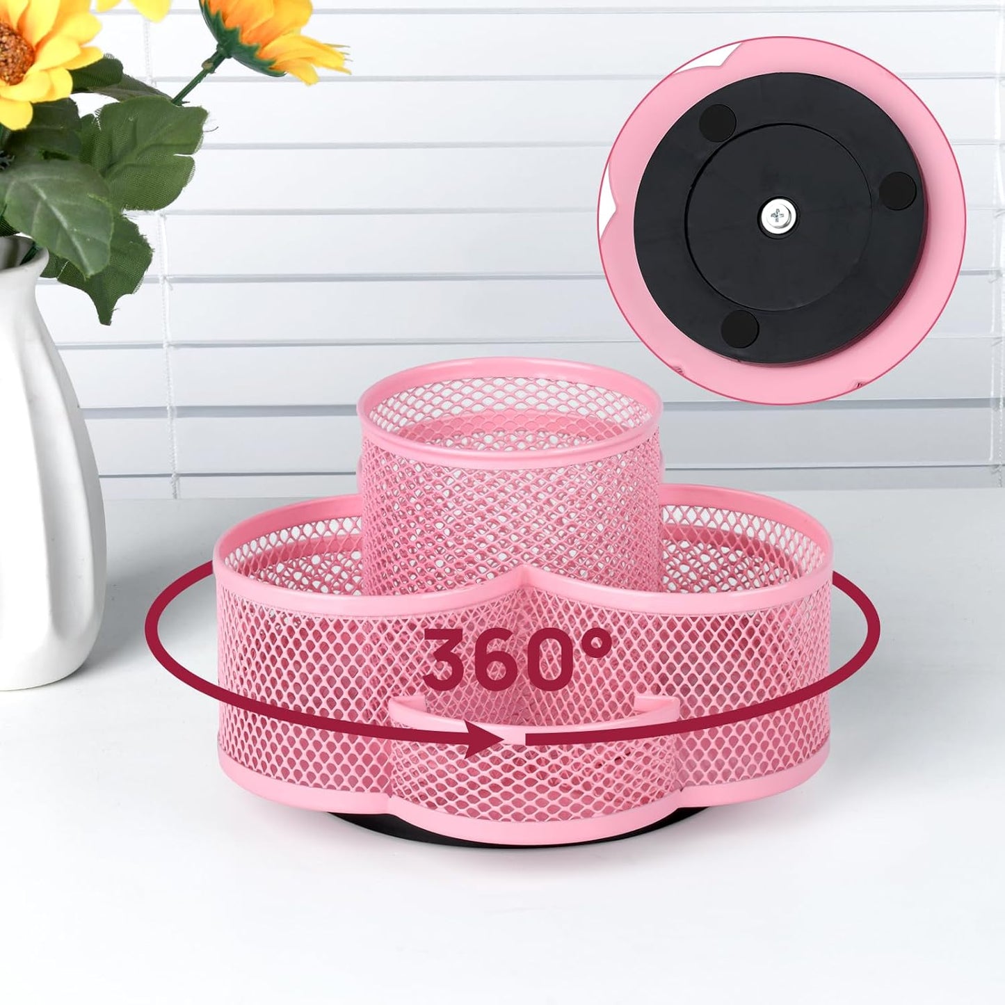 Pink Pen Holder for Desk, Rotating Pencil Holder, Cup Holder for Desk Office, Pen Organizer