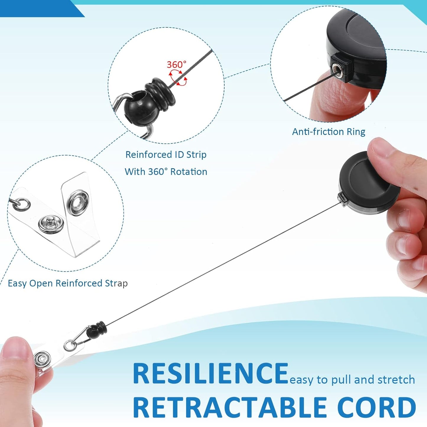 150 Pcs Black Retractable Badge Reels Bulk Holders Reels Clip with Alligator Swivel Clip by ID for School Office Supplies