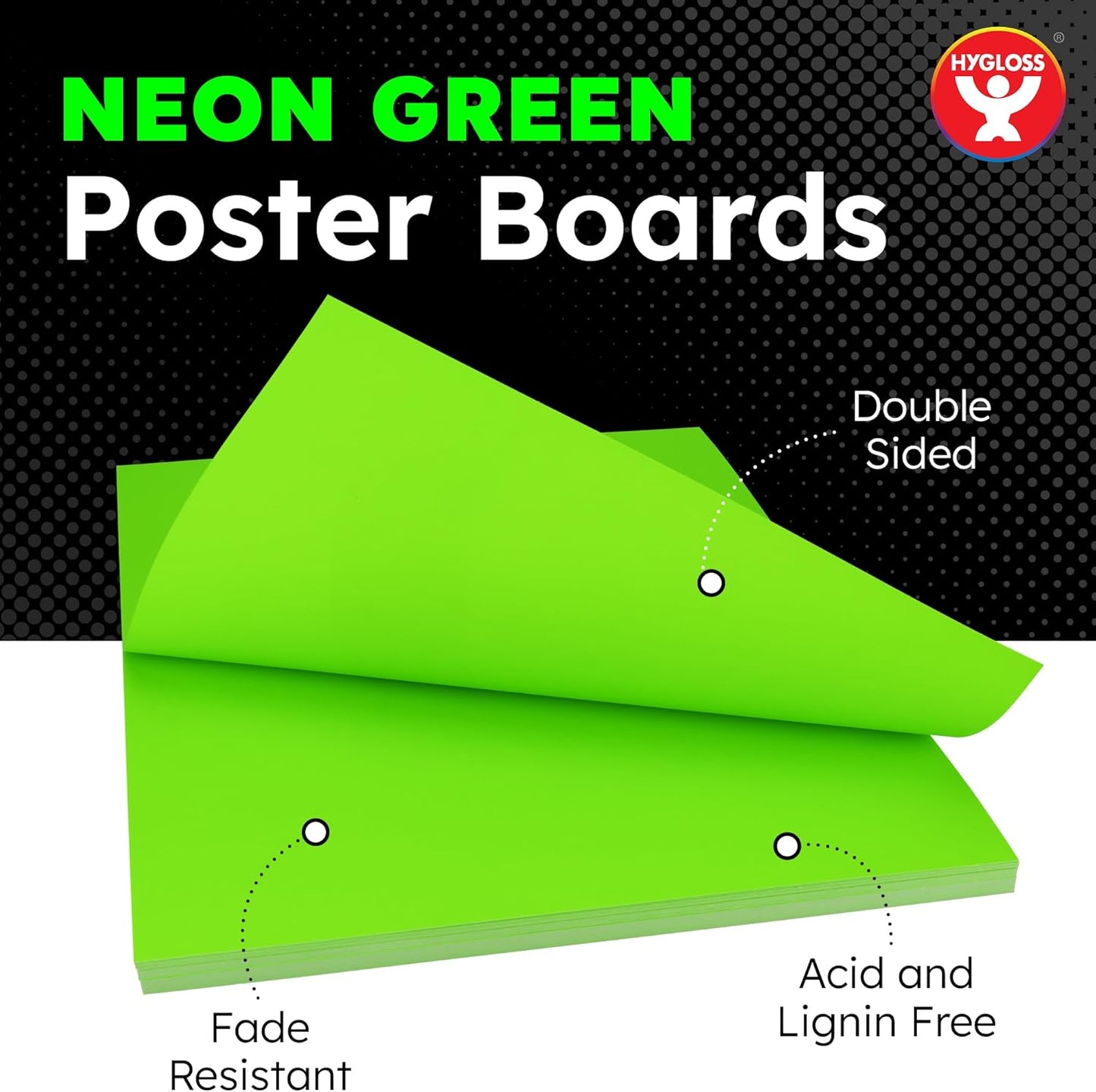 Hygloss Medium Poster Board 11x14 - 25 Neon Green Single Color Poster Boards Bulk Pack - 10 Pt. Thickness Colored Poster Board Paper for Projects, Signs, Displays - Posterboard Multipack 11" x 14"