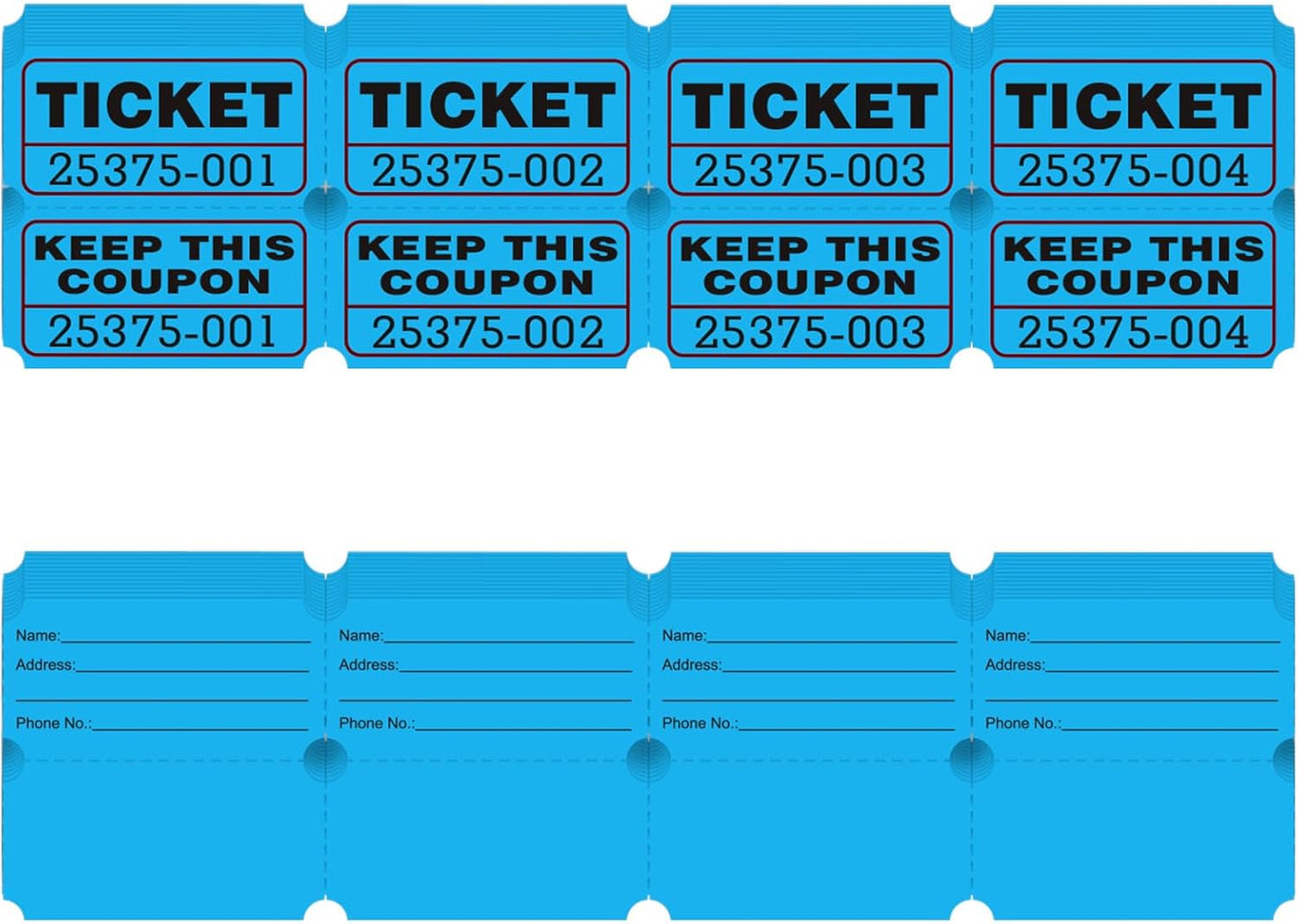 DGBDPACK 100 Raffle Tickets, 50/50 Double Ticket, Bold Numbers for Easy Reading, Ticket for Events, Entry, Class Reward & Prizes -Blue