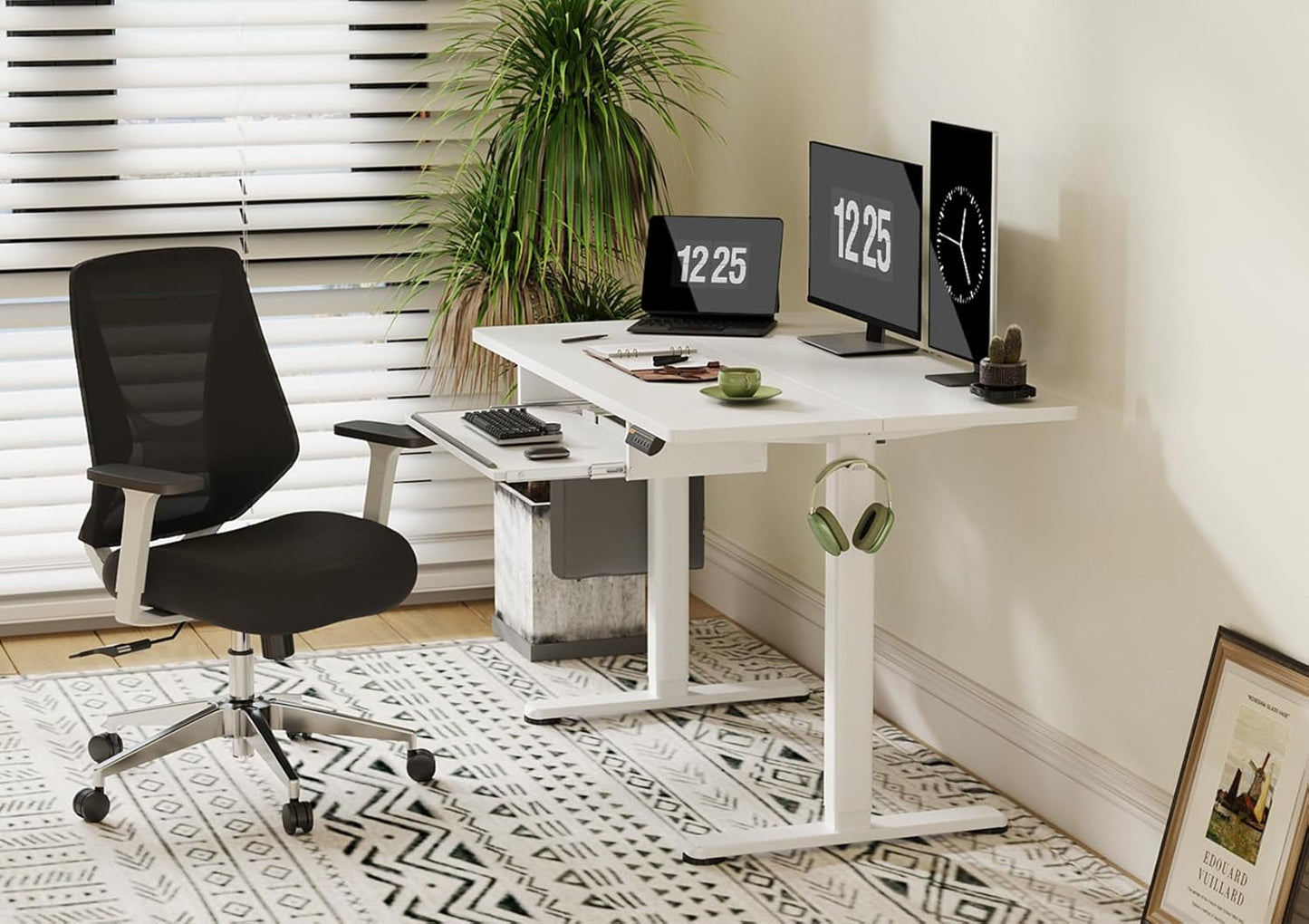 Claiks Standing Desk with Keyboard Tray, Electric Standing Desk Adjustable Height, 48x24 Inches Sit Stand up Desks with Splice Board, Raising Desks for Home Office, White