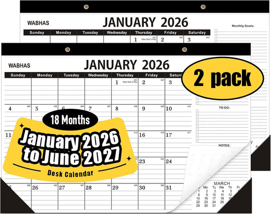 Desk Calendar 2026-Desk calendar 2026-2027,18 Months-January 2026 to June 2027,12x17 in,School Calendar 2026,Office Desk Calendar 2026-2027(2 pack)