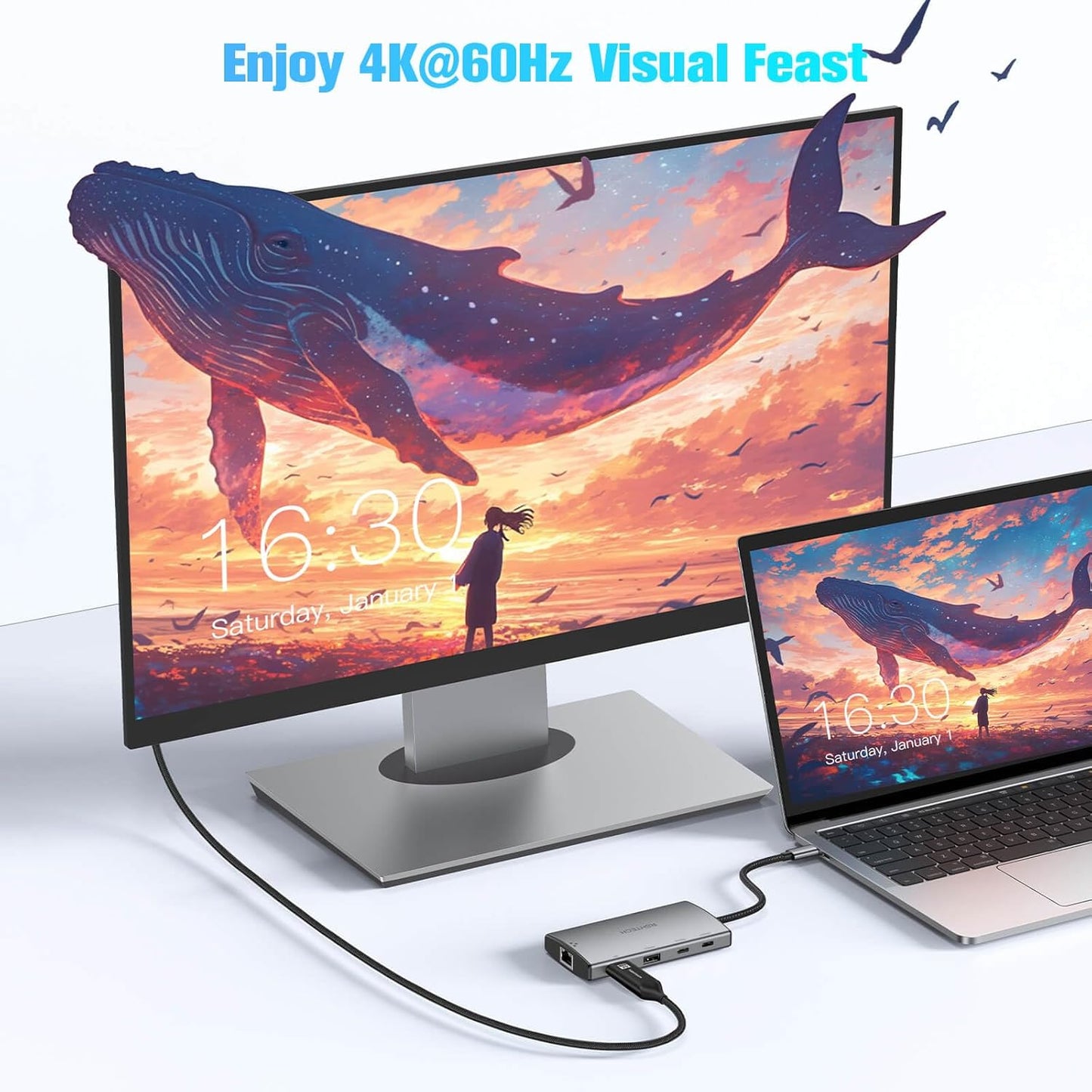 RSHTECH 9-in-1 USB C Hub Multiport Adapter with 4K HDMI, 10Gbps USB-3.2 Ports(2C + 1A), 3 USB-3.0 5Gbps Data Ports, 100W PD, Gigabit Ethernet, Aluminum USB-C Dongle for MacBook, Laptops and More