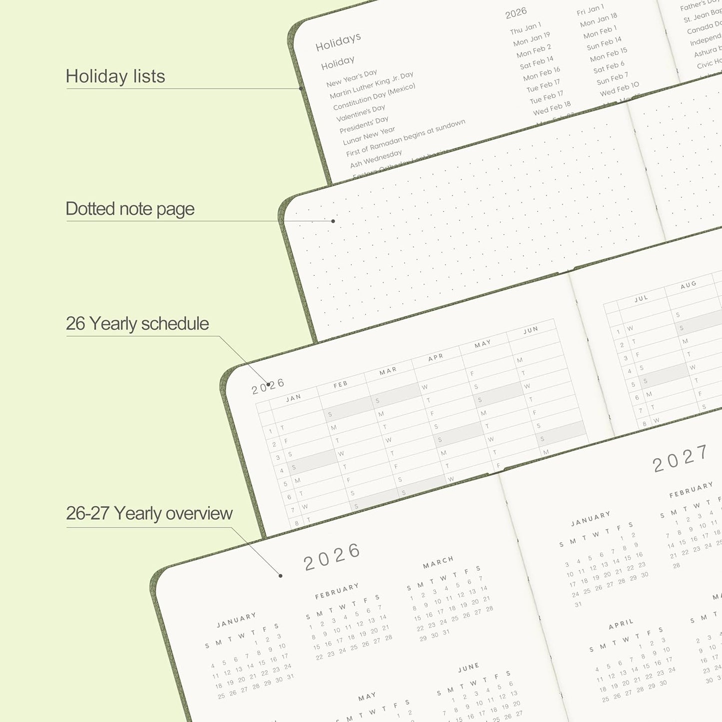 And Per Se 2026 Planner-Daily, Weekly & 15-Monthly Leather Hardcover Planner, 5.7" x 8", Daily Schedule, Monthly Tabs, 100 GSM Thick Paper, Back Pocket(Olive Green)