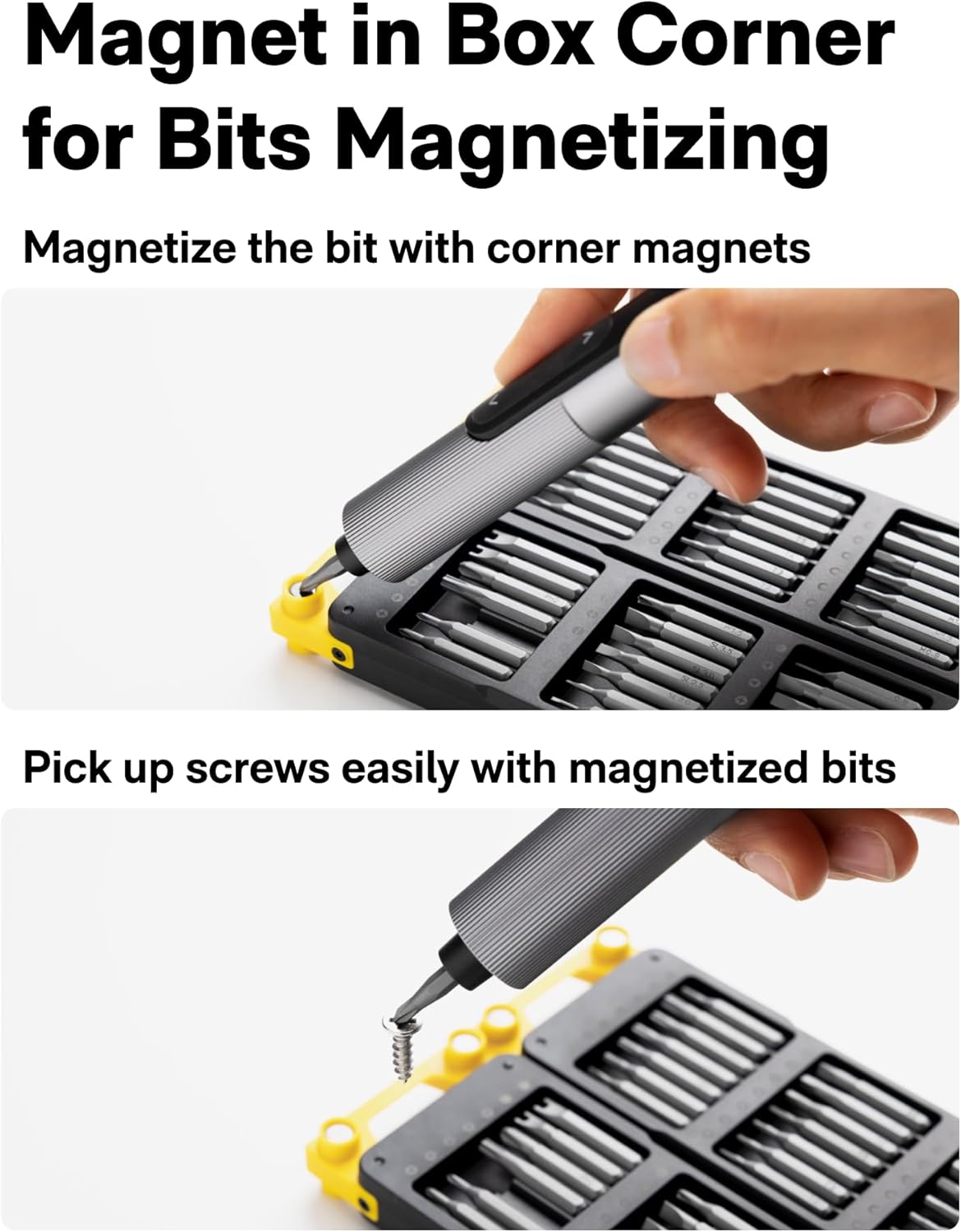 HOTO SNAPBLOQ™ S-A01 3.7V Mini Electric Screwdriver with 56 Bits & 3 Torque Settings, Precision Mini Screwdriver, 250RPM, Brighter LED Light, Repair Tool Kit for Electronics, Phone, Laptop, DIY