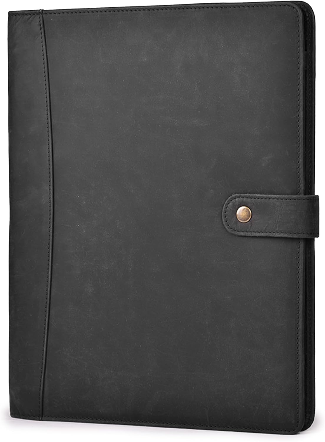 Genuine Leather Portfolio – Sleek Black Professional Organizer & Resume Folder, Antique Leather Business Document Padfolio with Writing Pad, Ideal Gift for Men & Women