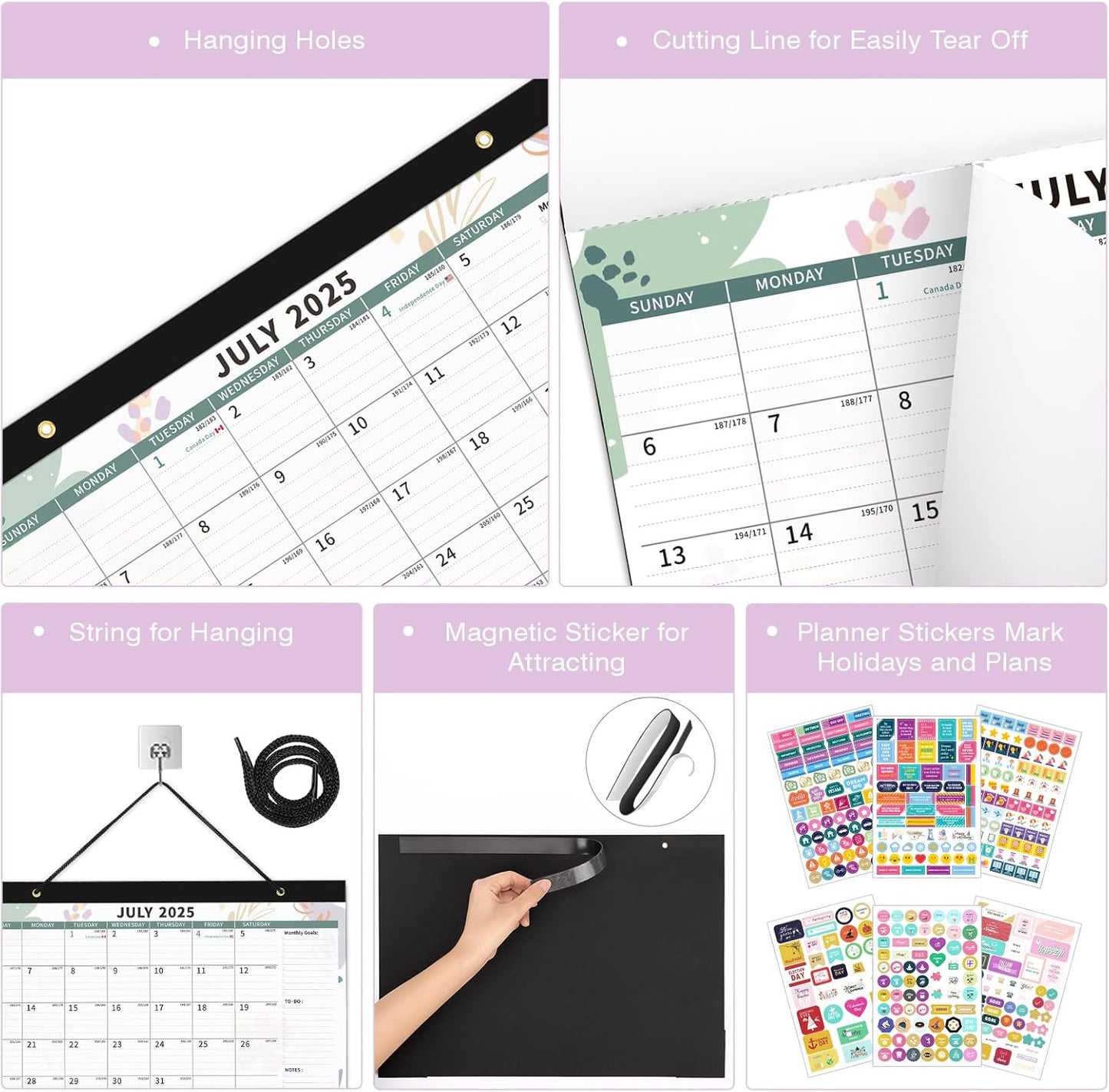 Ospelelf Desk Calendar 2025-2026, Magnetic Fridge Wall Calendar, 18 Month Monthly Large 17" X 12" Calendar Planner with Plastic Cover, July 2025 to December 2026 Floral