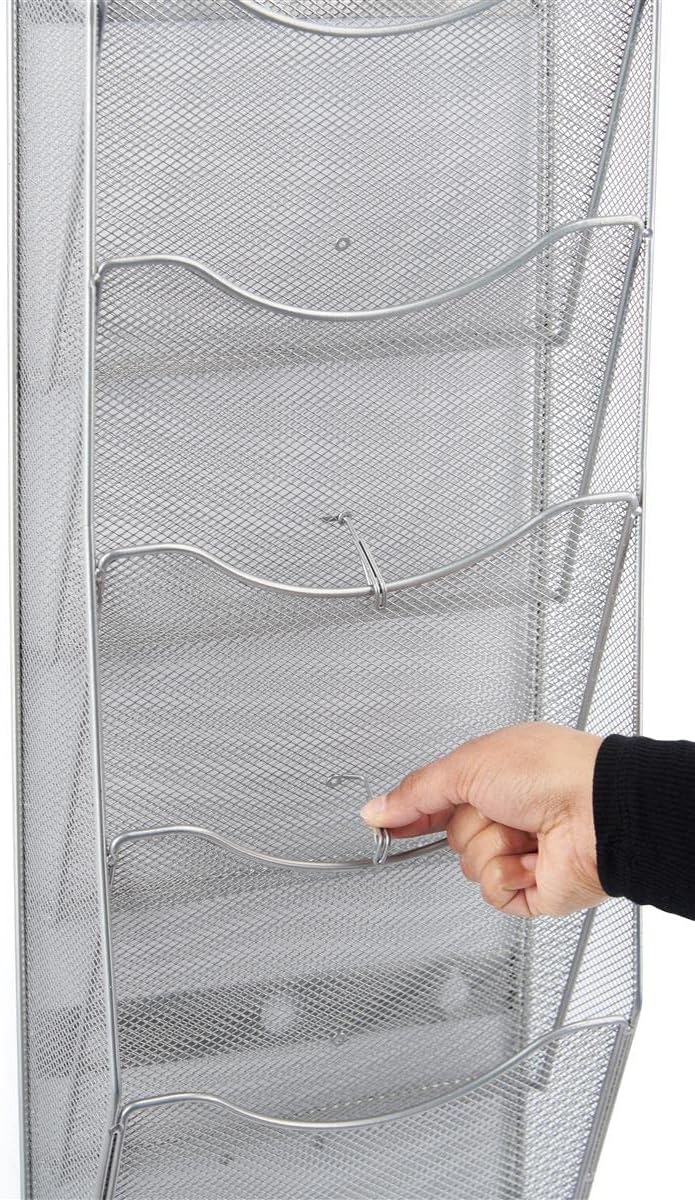 Displays2go Single & Multi-Tiered Metal Mesh Literature Wall Rack, 10-20 Pockets - Silver (MSHWL10SLV)