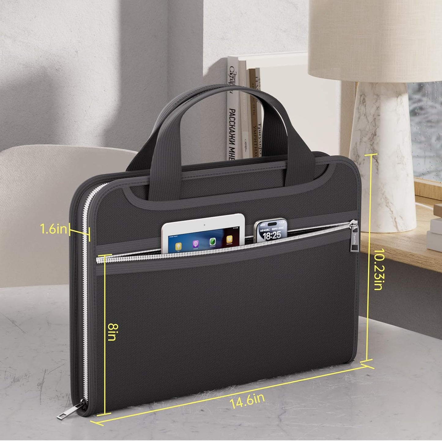 Tamfile Fireproof Accordion File Organizer with Handle, 13 Pocket Transparent Expanding File Folder with Zipper & Labels, File Folder with Multi-Pockets Paper Organizer Folder for Letter A4 Files