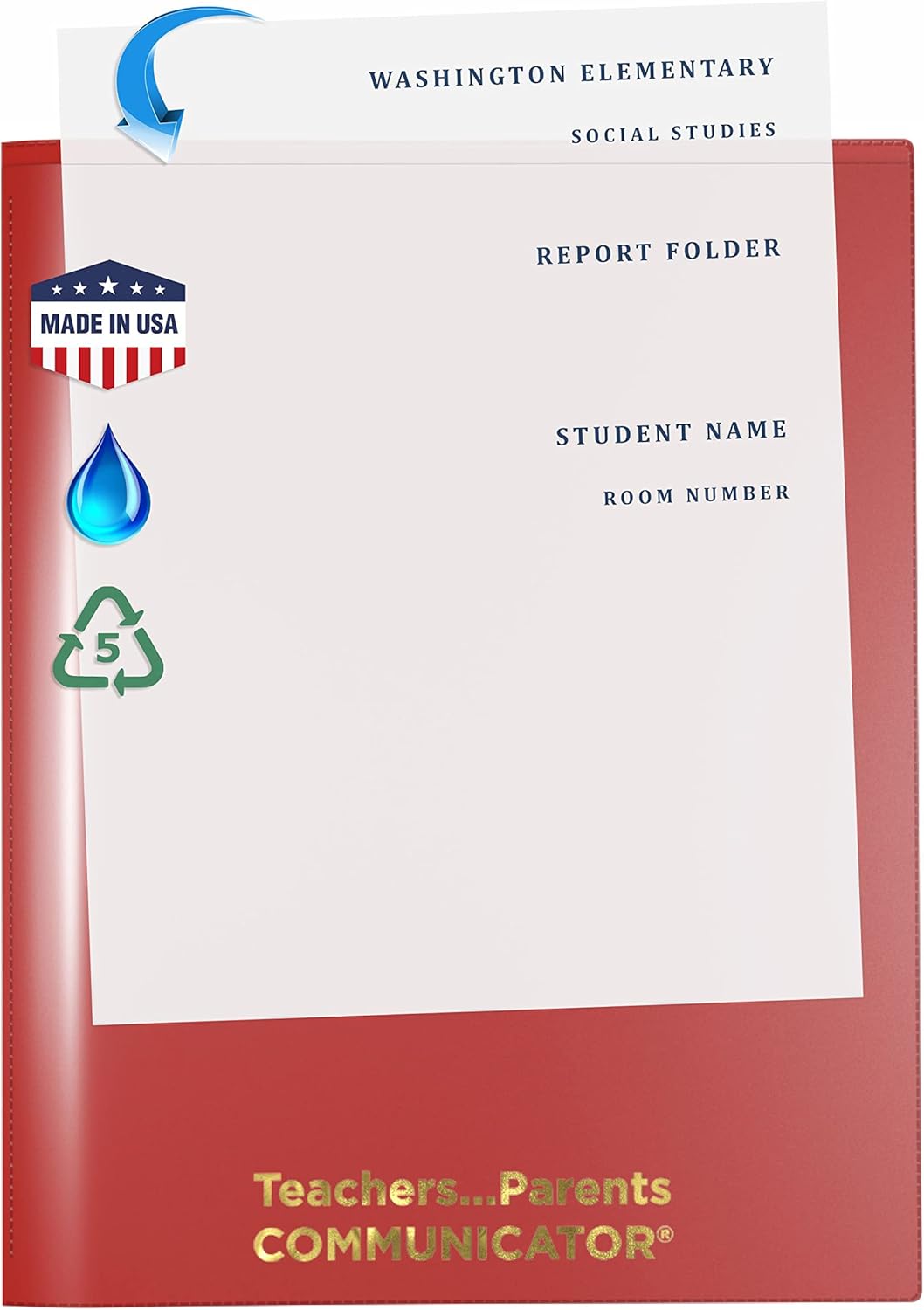 Nicky's Folder® English Communicator, Parent-Teacher Folder, Patented Tear-Resistant, Flexible Plastic, 2 Inside Pockets, 2 Exterior Sleeves, Letter Size Paper, Single Color (24 Pack) (Red)