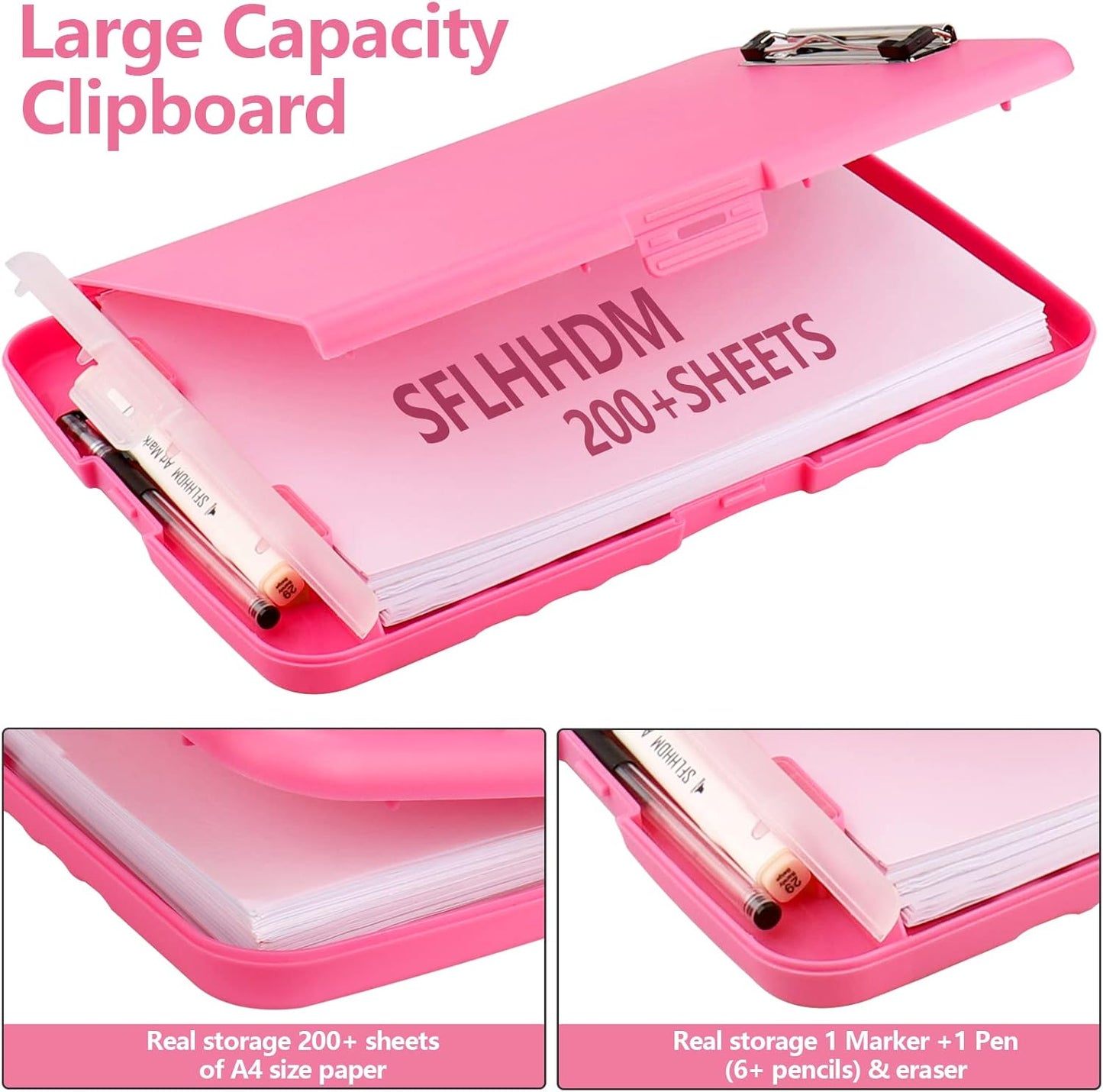 Clipboard with Storage,A4 Binder Nursing Clipboards with Pen Holder,Heavy Duty Storage Clipboard with Low Profile Clip,Clipboards Folder Side-Opening,Smooth Writing Clip Board Office Supplies(Pink)
