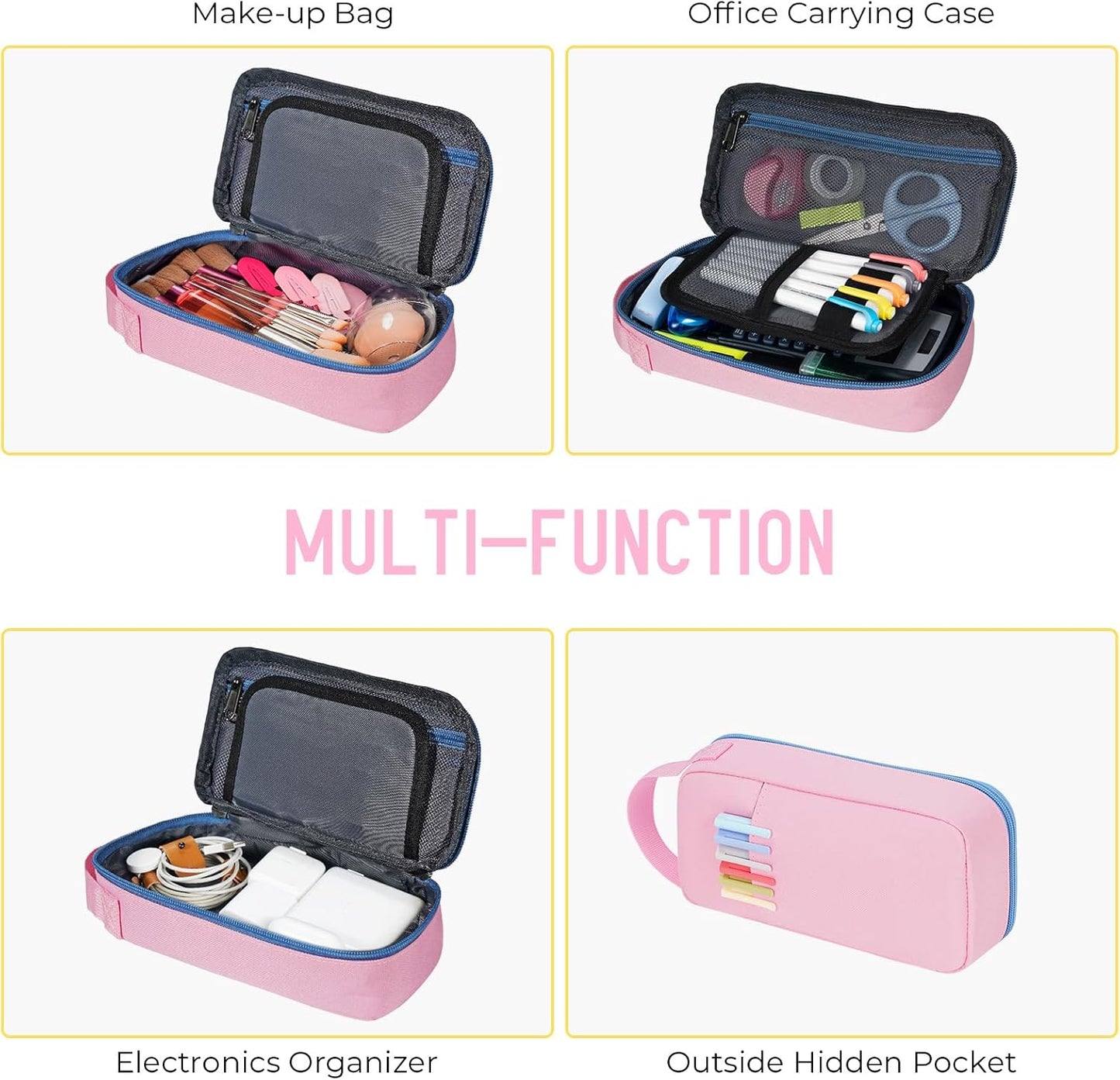 ECHSRT Big Pencil Case, Aesthetic Portable Zipper Pencil Bag with Hidden Pocket, Special Pouch for Men Women Adults, Stationery Organizer Pen Cases for Office Travel, Pink