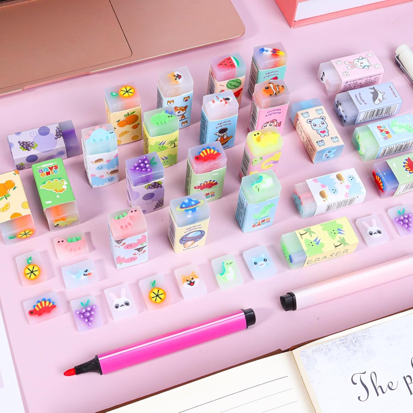 100PCS Cute Animal Erasers for Kids, Count Bulk Pack, Assorted Designs, Back to School Supplies