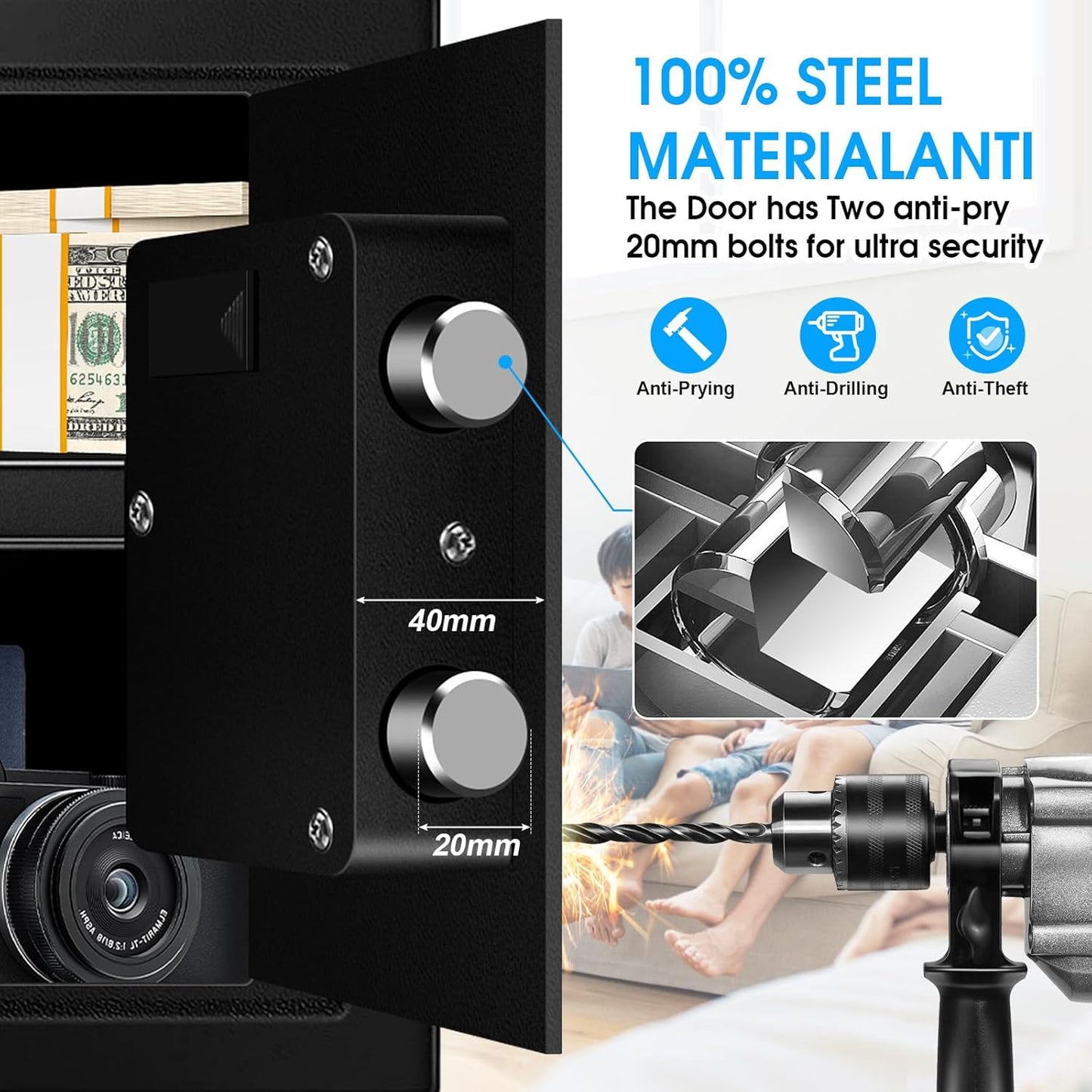 1.6 Cuft Fire proof Safes for HOME USE, Anti-Theft Digital Security Safety Box with Programmable Keypad and Spare Keys, Home Safes Fireproof Waterproof for Money Medicine Document Valuables