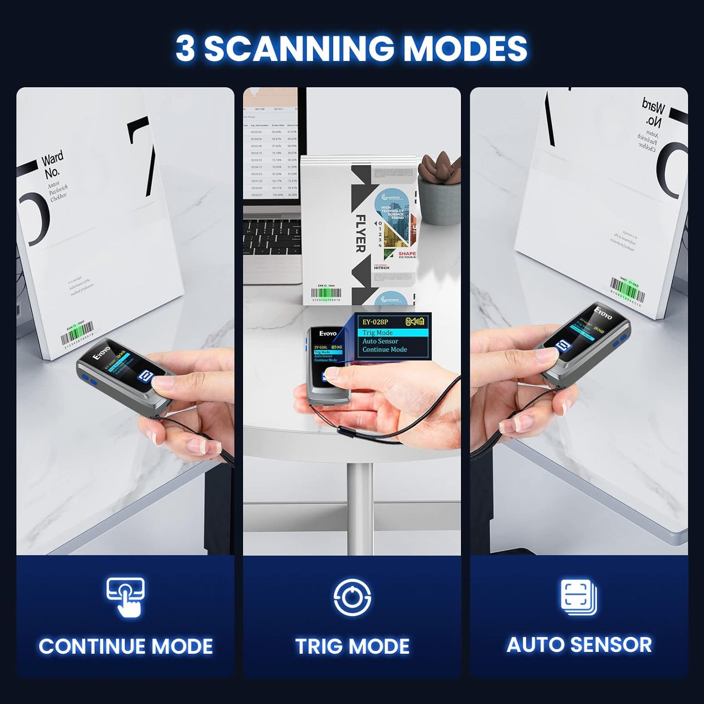 Eyoyo Mini Bluetooth QR Code Scanner with LCD Display, Portable Wireless 1D 2D Book Barcode Scanner Reader for Library Classroom Inventory Compatible with iPhone iPad Android iOS POS Laptop Tablet