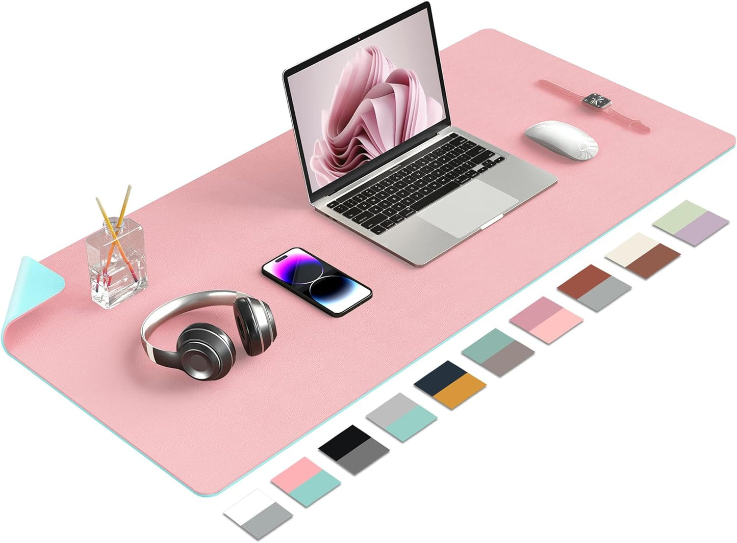 Desk Mat Large Protector Pad - Multifunctional Dual-Sided Office Desk Pad,Smooth Surface Soft Mouse Pad, Waterproof Desk Mat for Desktop, Pu Leather Desk Cover for Office/Home(Pink, 36" x 17")