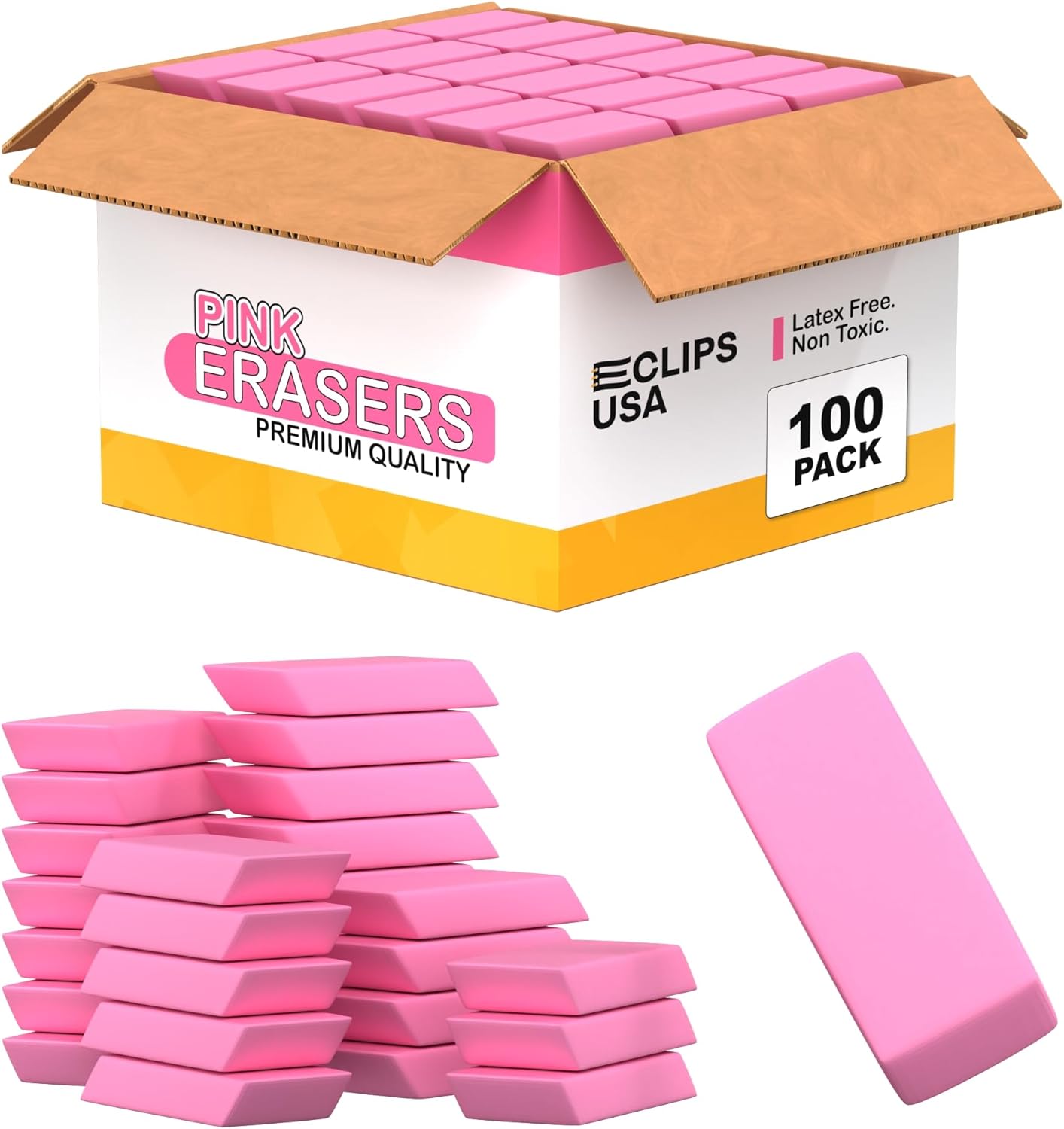 Erasers Bulk, 100 Pink Erasers for School, School Supplies for Kids