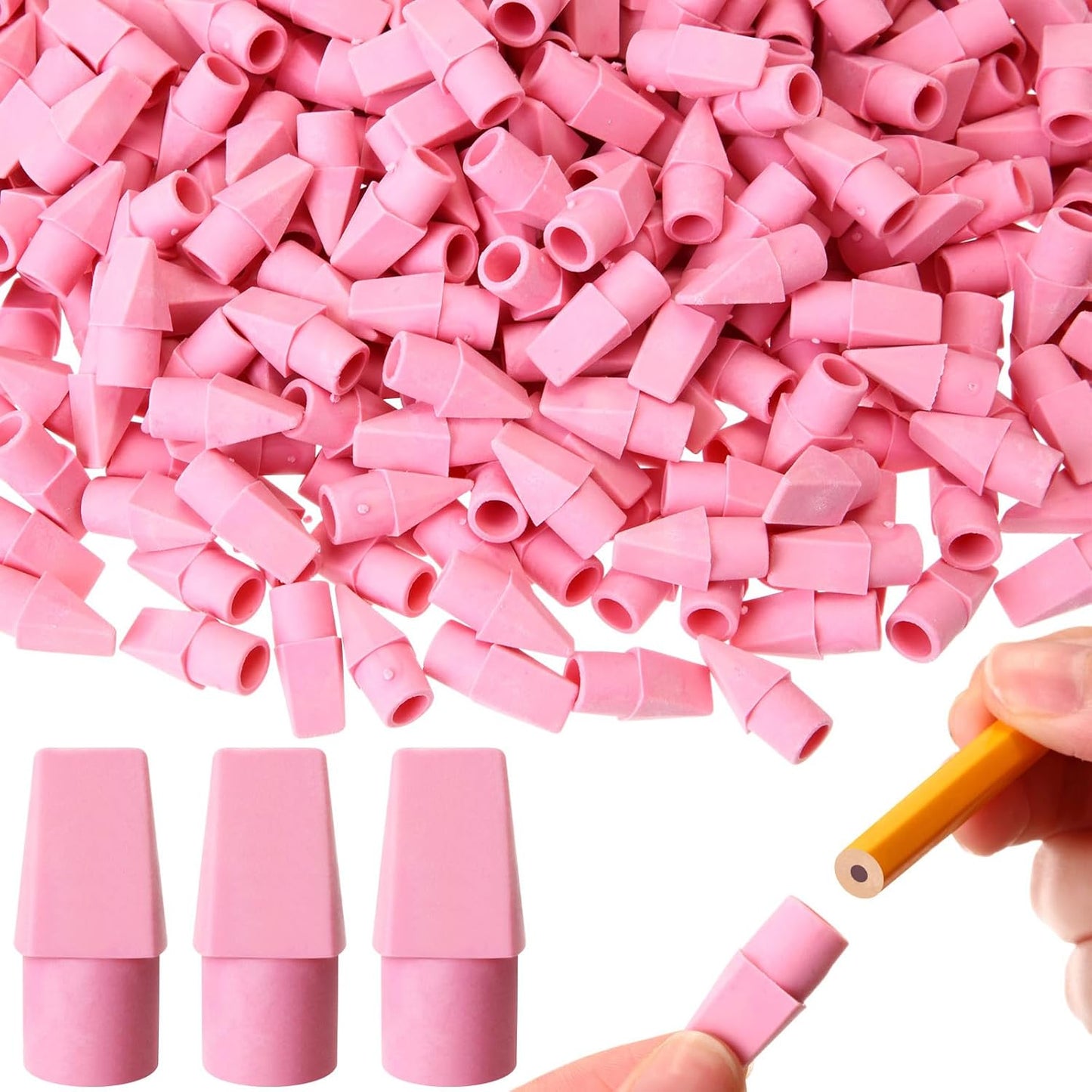 Crtiin 1000 Pcs Pencil Top Erasers Bulk Caps for Pencils Chisel Shape Erasers Toppers Classroom Party Favors Games Prizes Funny Pencil Eraser Cap for Kids Studying Supplies Home Office(Pink)